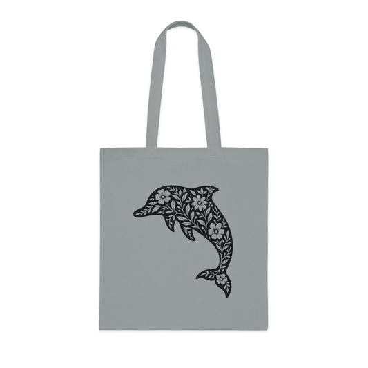 Floral Dolphin Silhouette Tote Bag