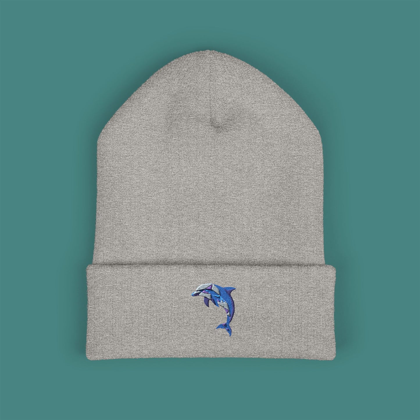 Geometric Polygon Dolphin Embroidered Beanie