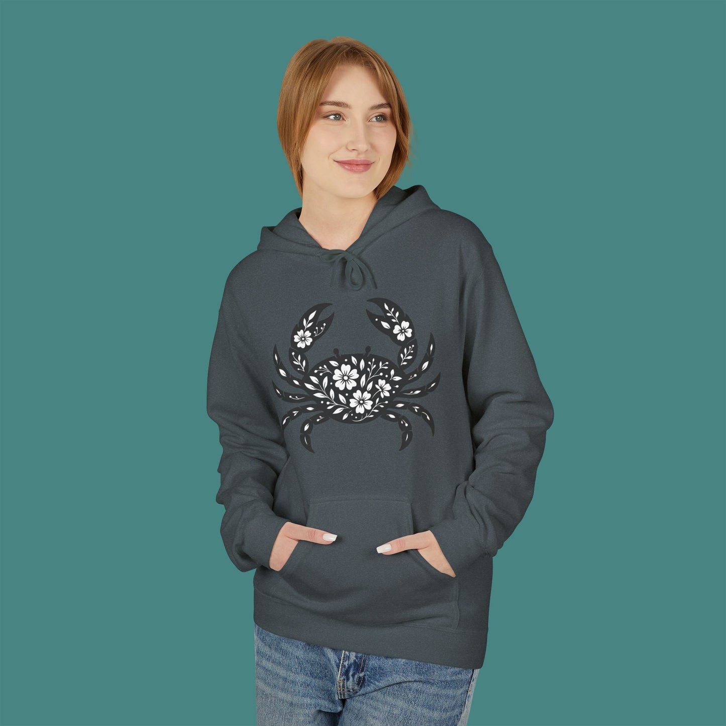 Floral Crab Silhouette Fleece Unisex Hoodie