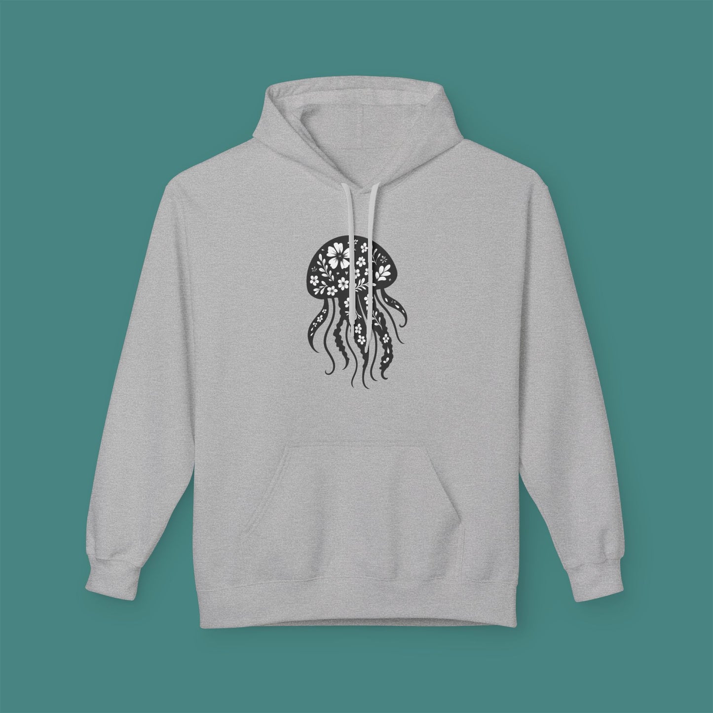 Floral Jellyfish Silhouette Fleece Unisex Hoodie