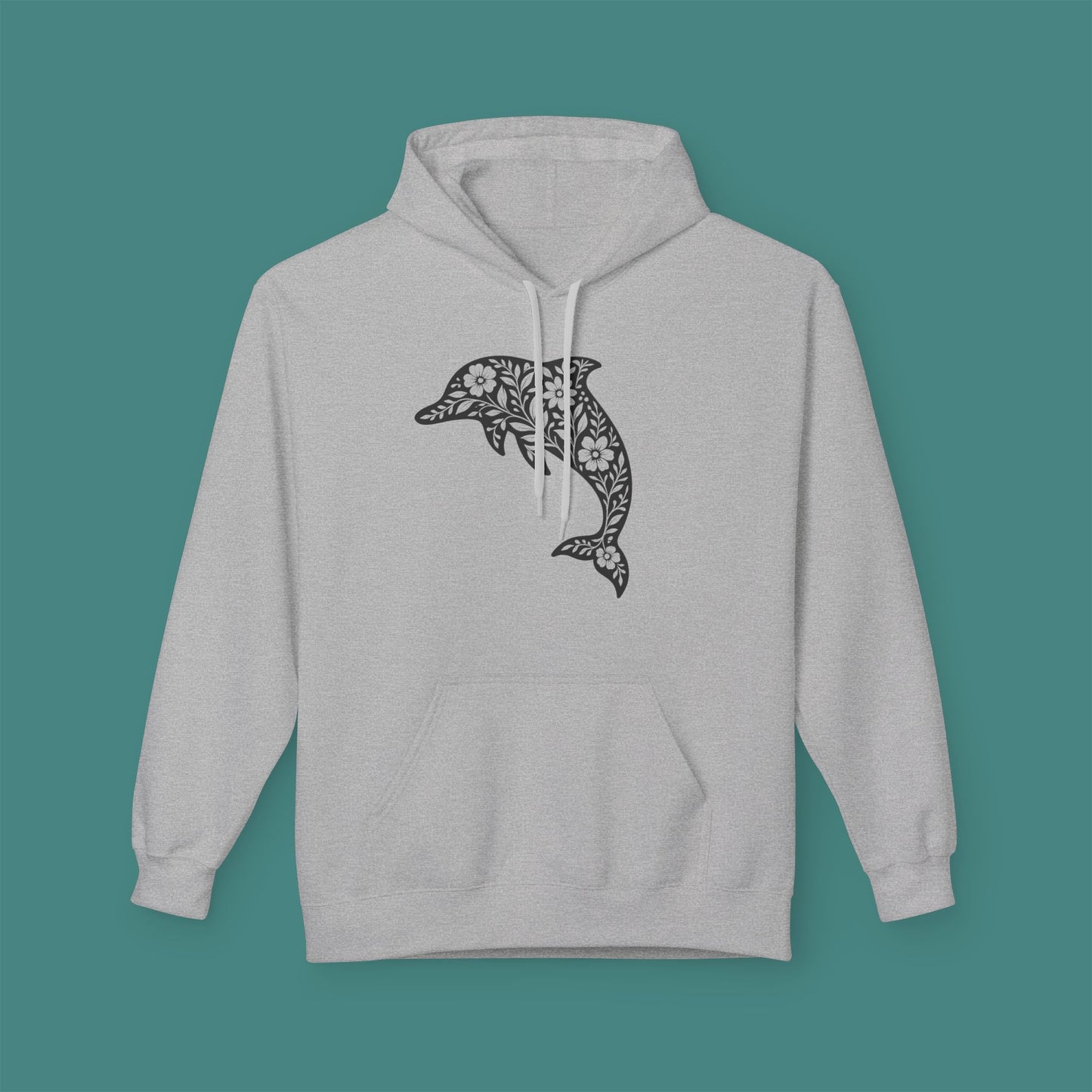 Floral Dolphin Silhouette Fleece Unisex Hoodie