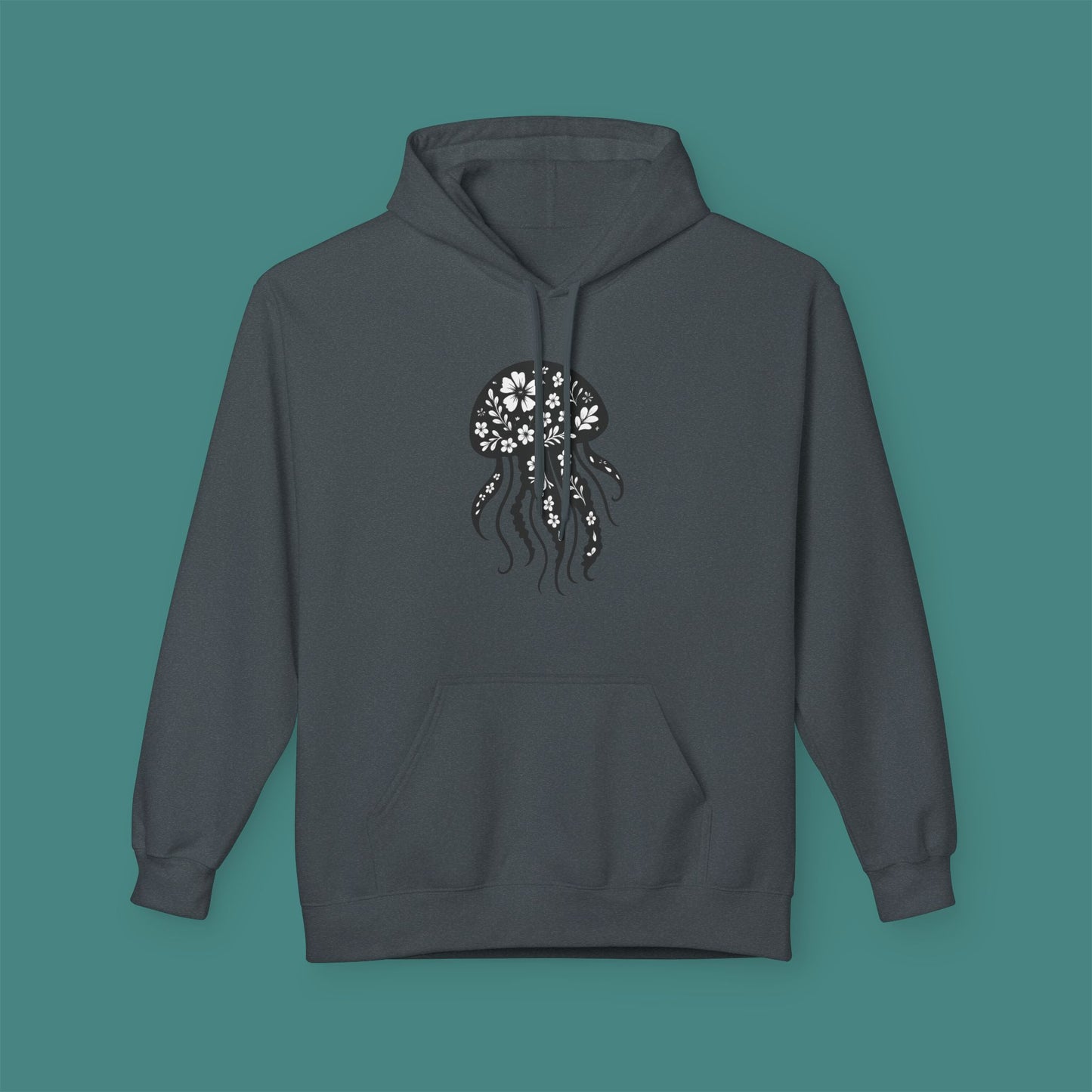Floral Jellyfish Silhouette Fleece Unisex Hoodie