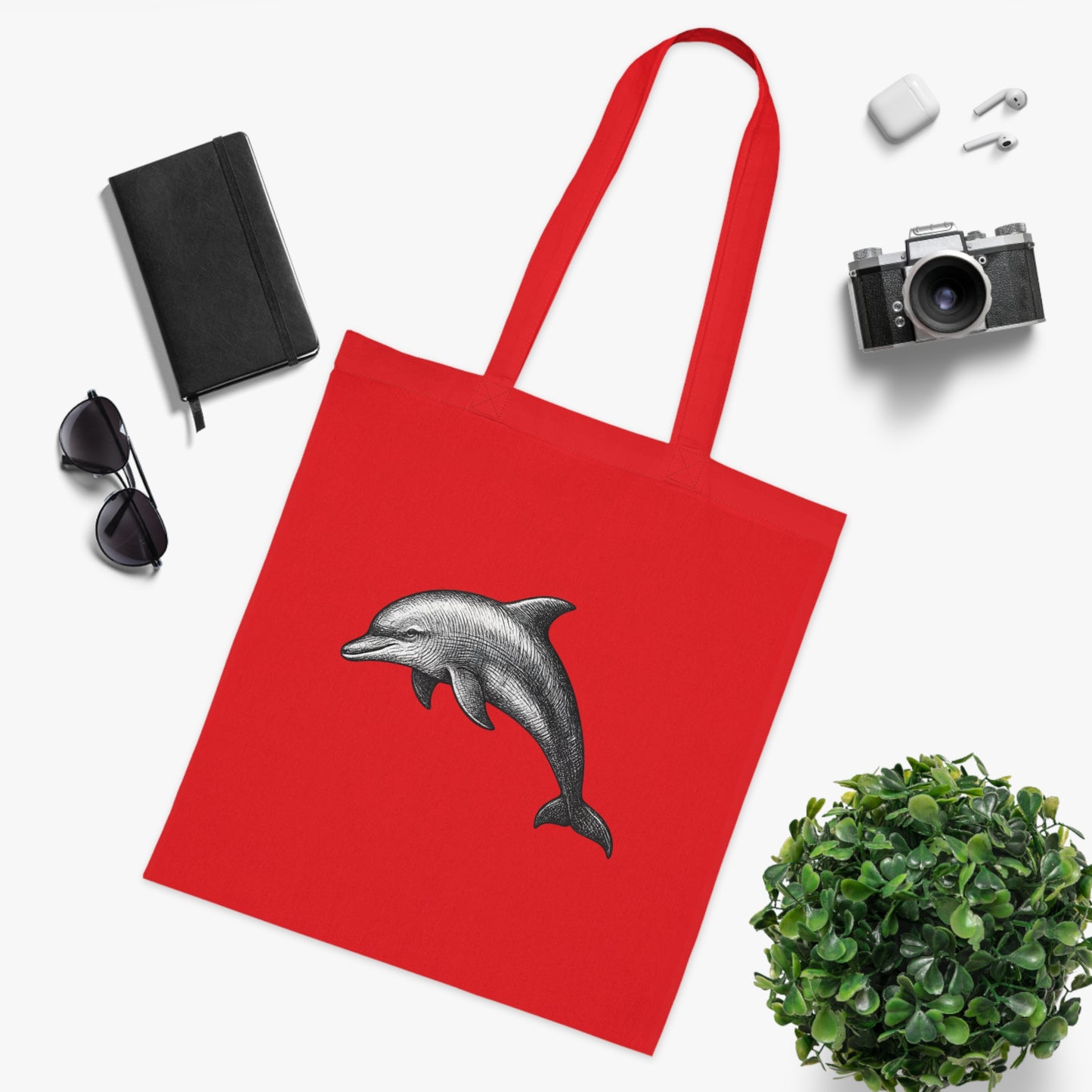 Vintage Etching Dolphin Tote Bag