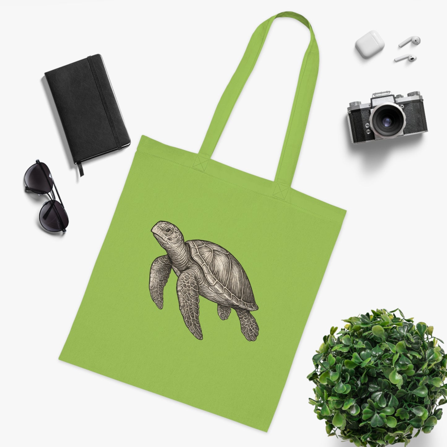 Vintage Etching Turtle Tote Bag