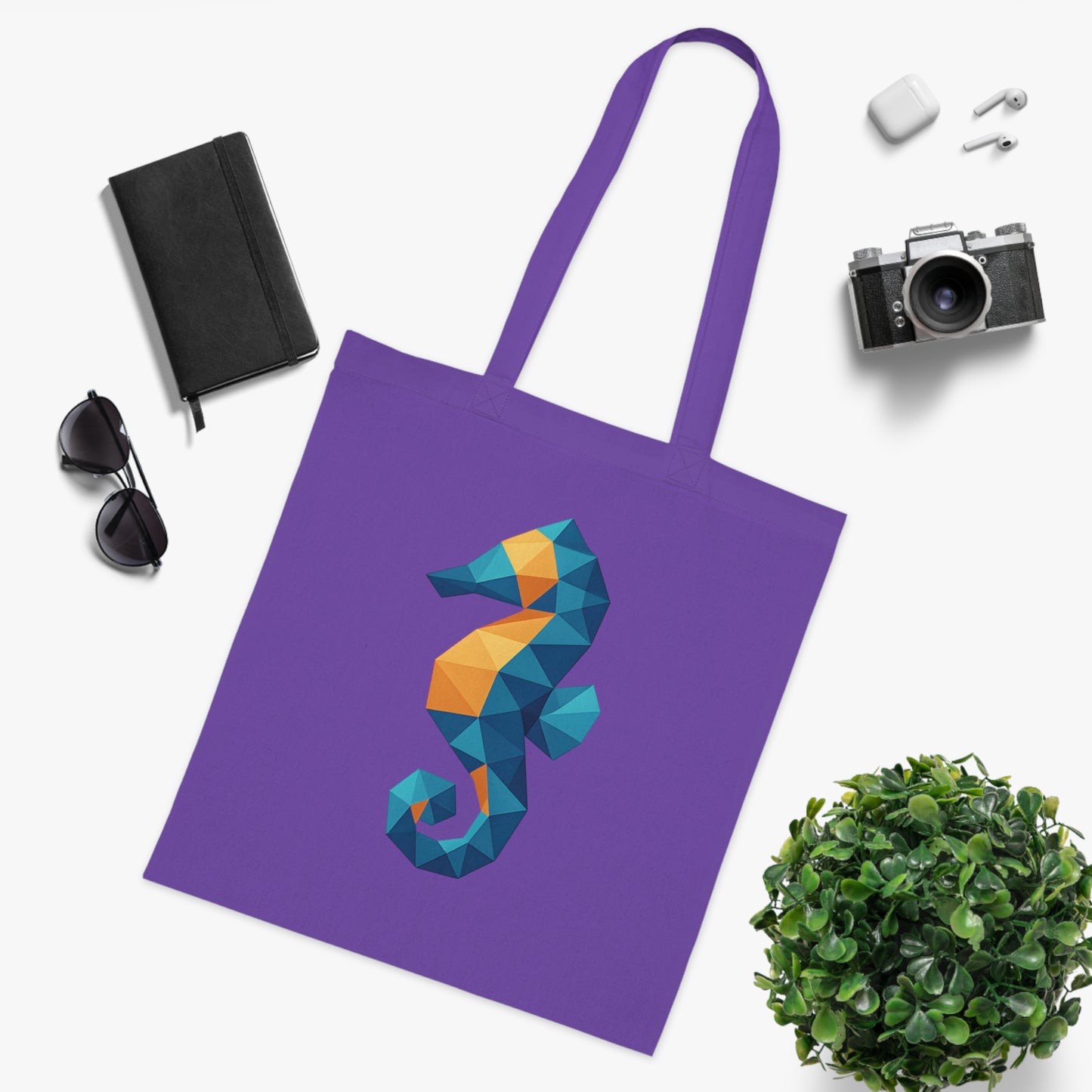 Geometric Polygon Seahorse Tote Bag