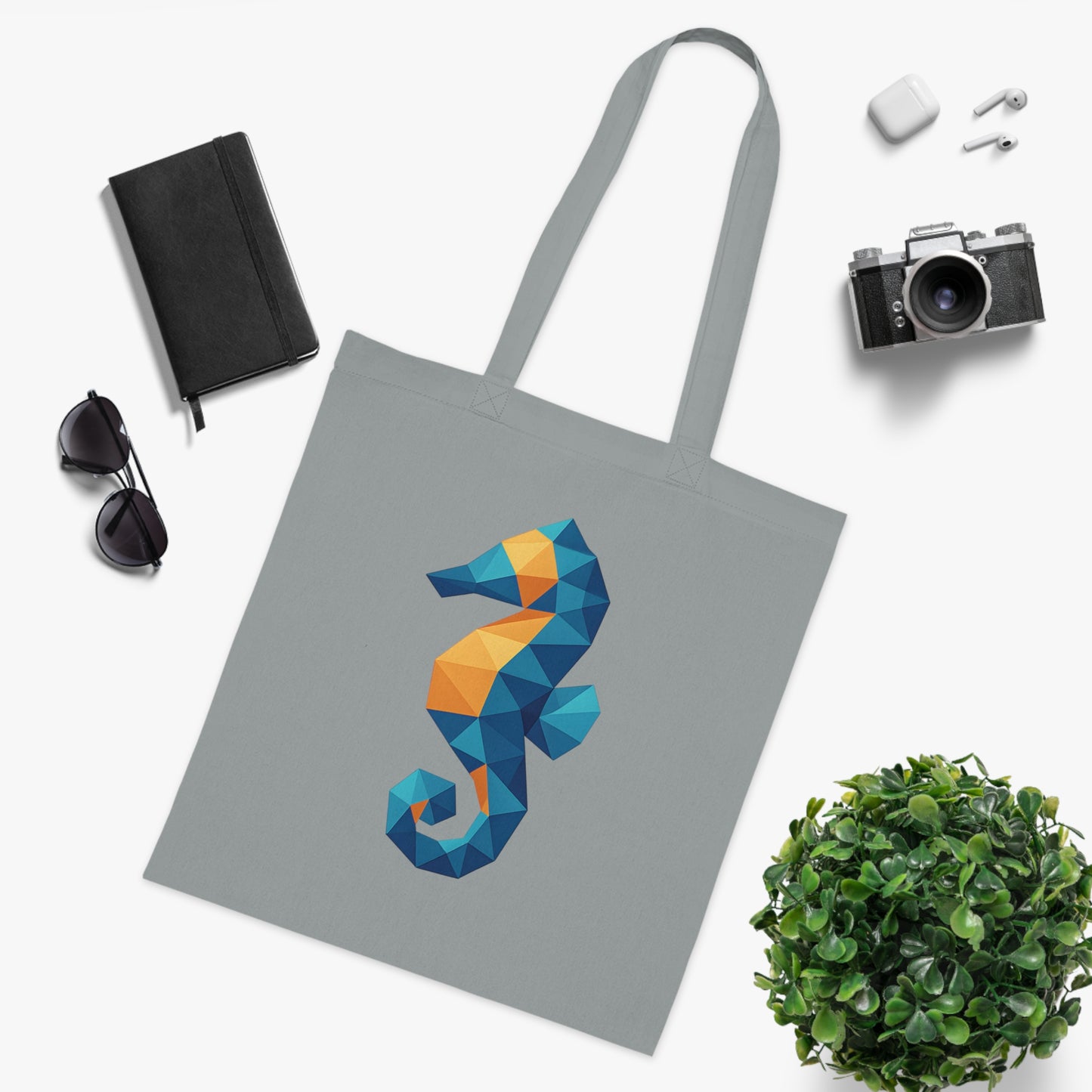 Geometric Polygon Seahorse Tote Bag