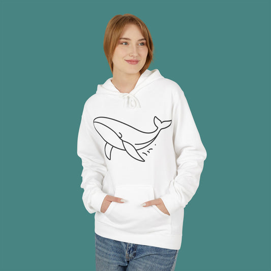 Minimalist Line Art Whale Fleece Unisex Hoodie