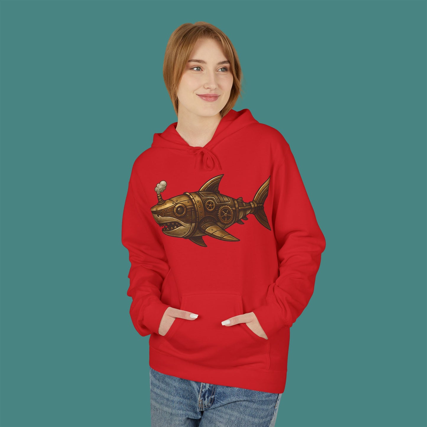 Steampunk Mechanical Shark Fleece Unisex Hoodie