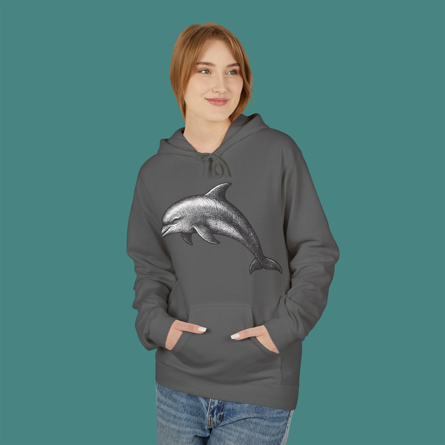 Vintage Etching Dolphin Fleece Unisex Hoodie