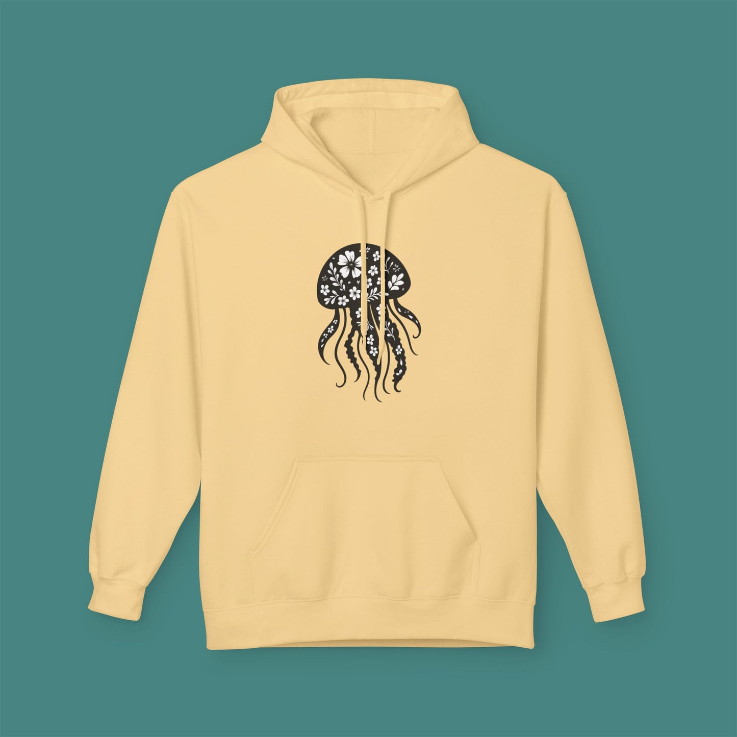Floral Jellyfish Silhouette Fleece Unisex Hoodie