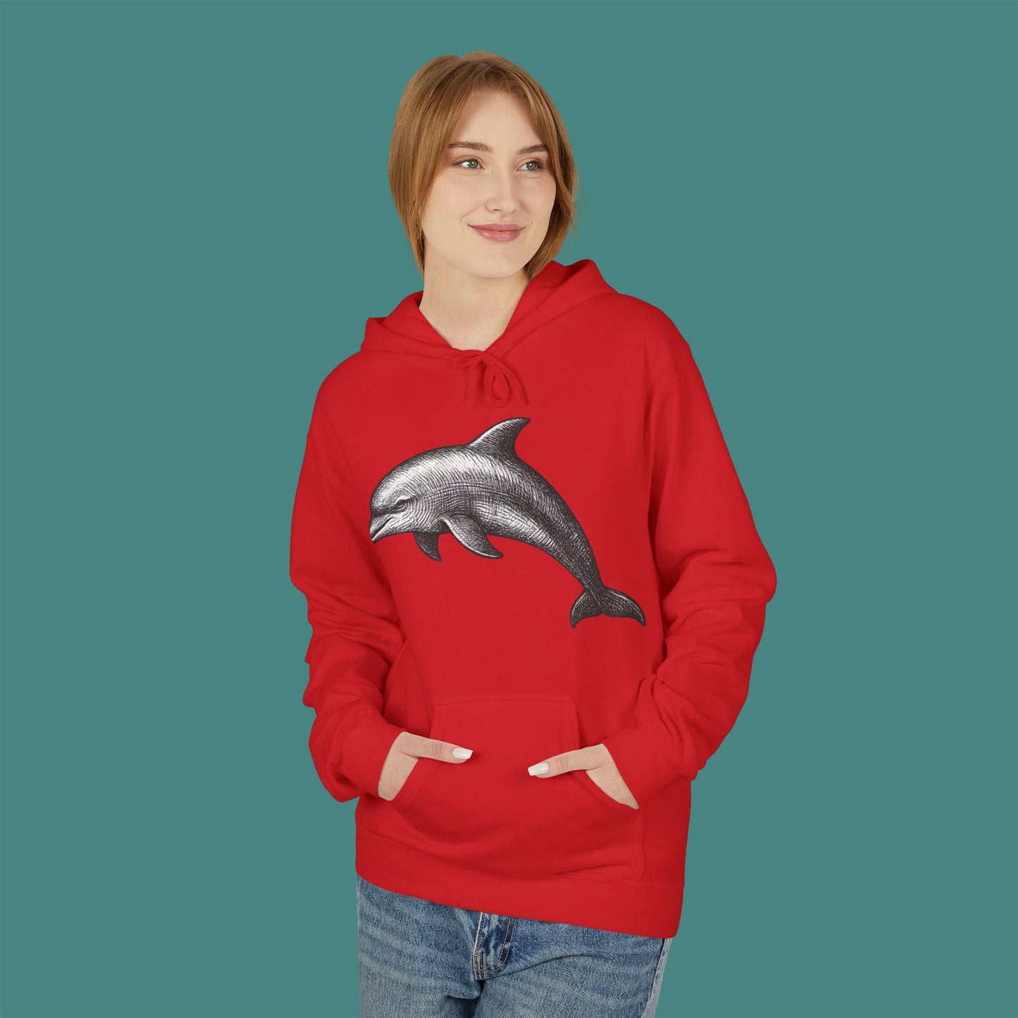 Vintage Etching Dolphin Fleece Unisex Hoodie