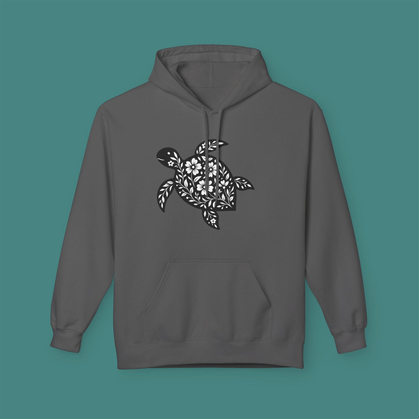 Floral Turtle Silhouette Fleece Unisex Hoodie