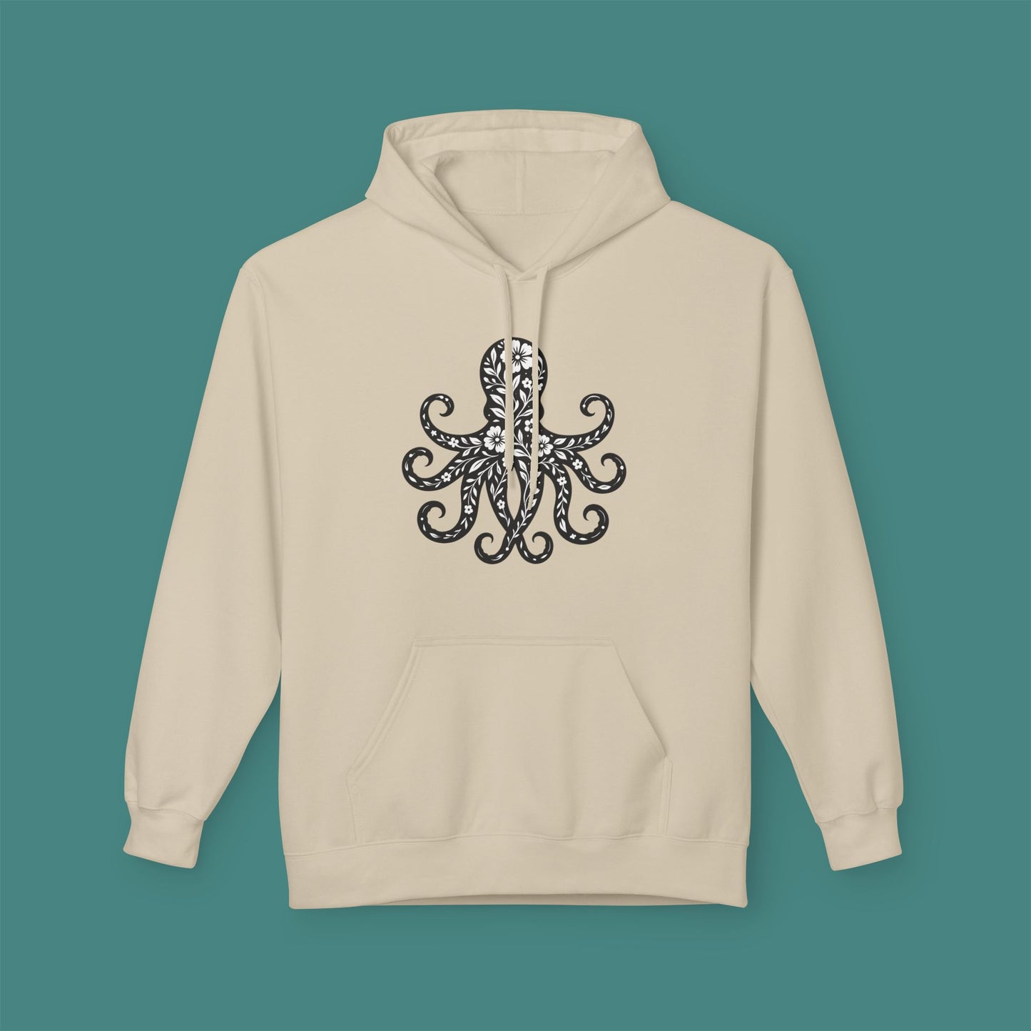 Floral Octopus Silhouette Fleece Unisex Hoodie