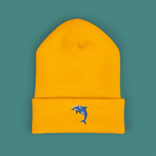 Geometric Polygon Dolphin Embroidered Beanie