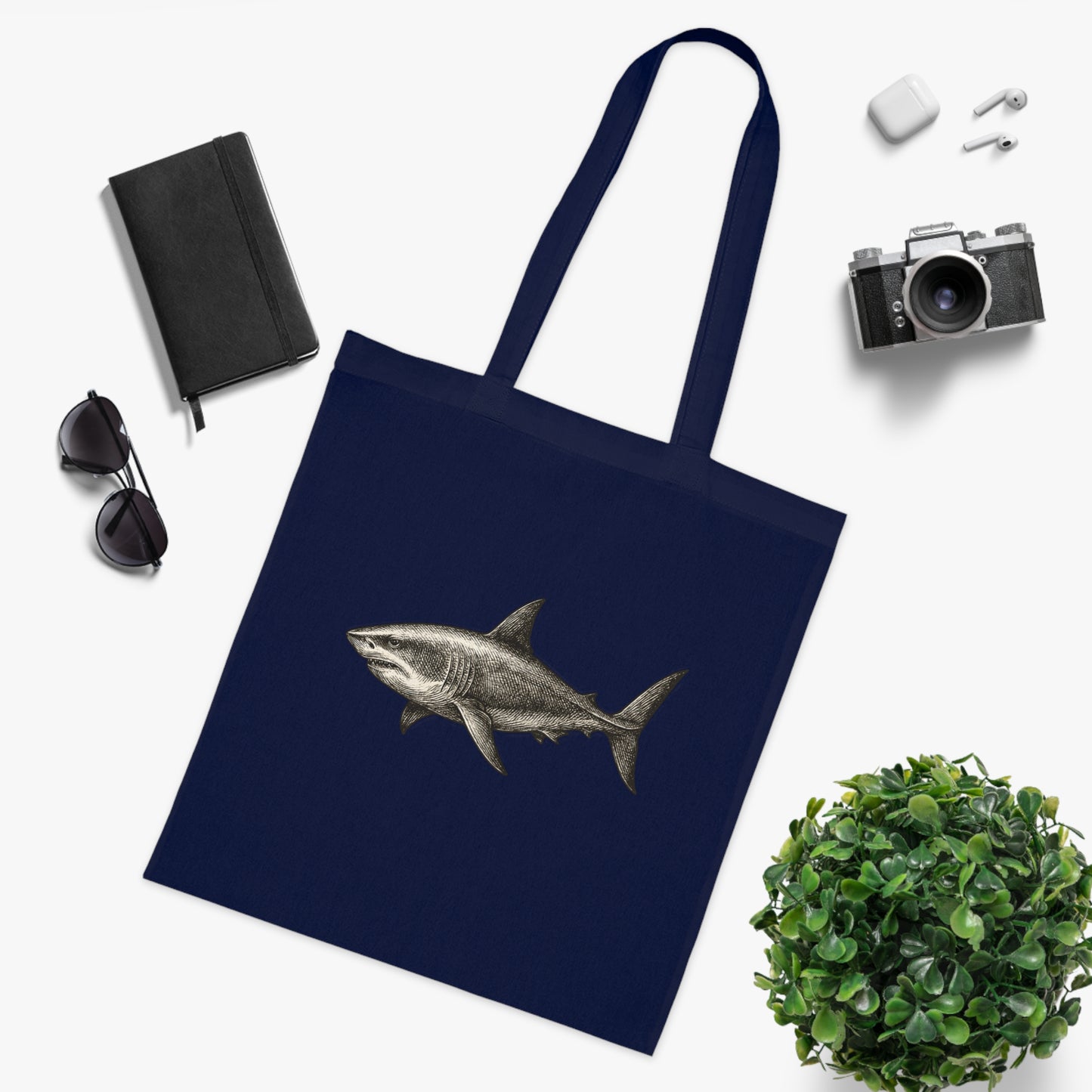 Vintage Etching Shark Tote Bag