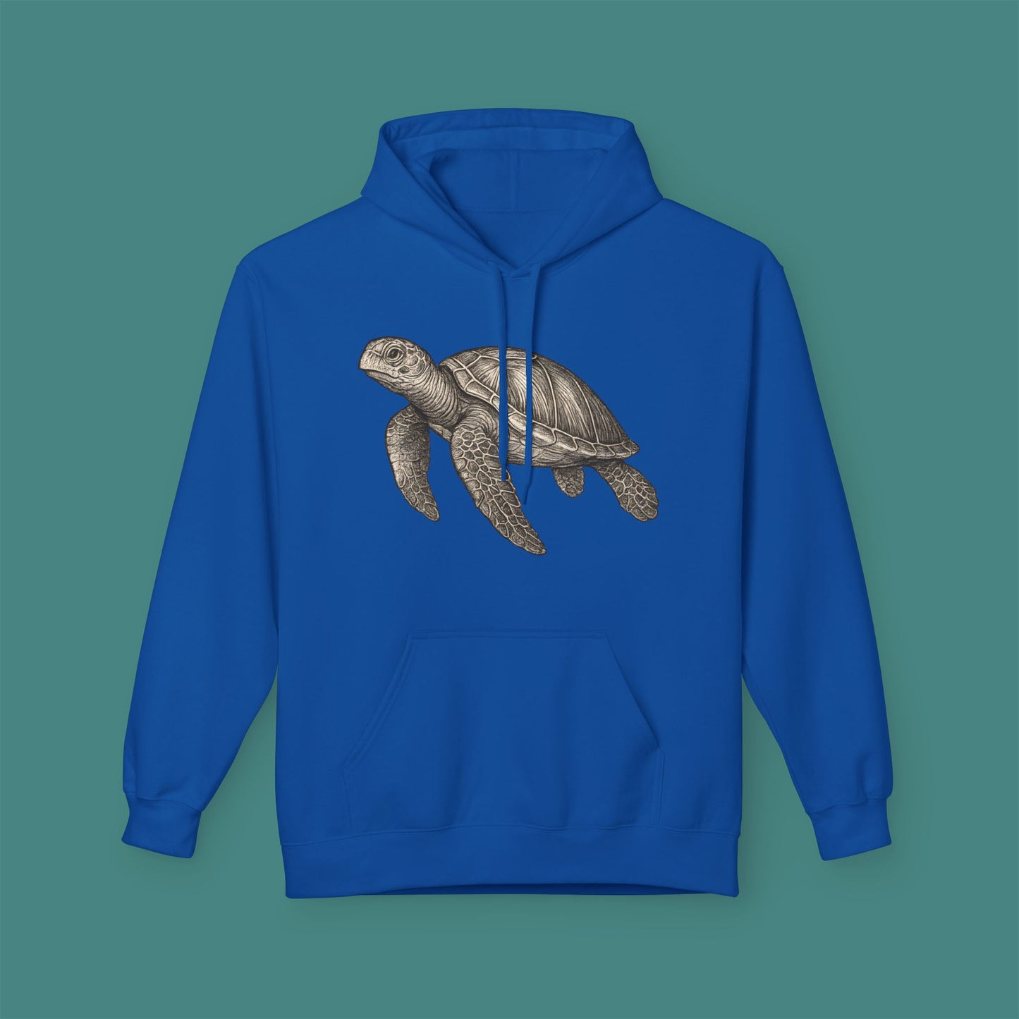Vintage Etching Turtle Fleece Unisex Hoodie