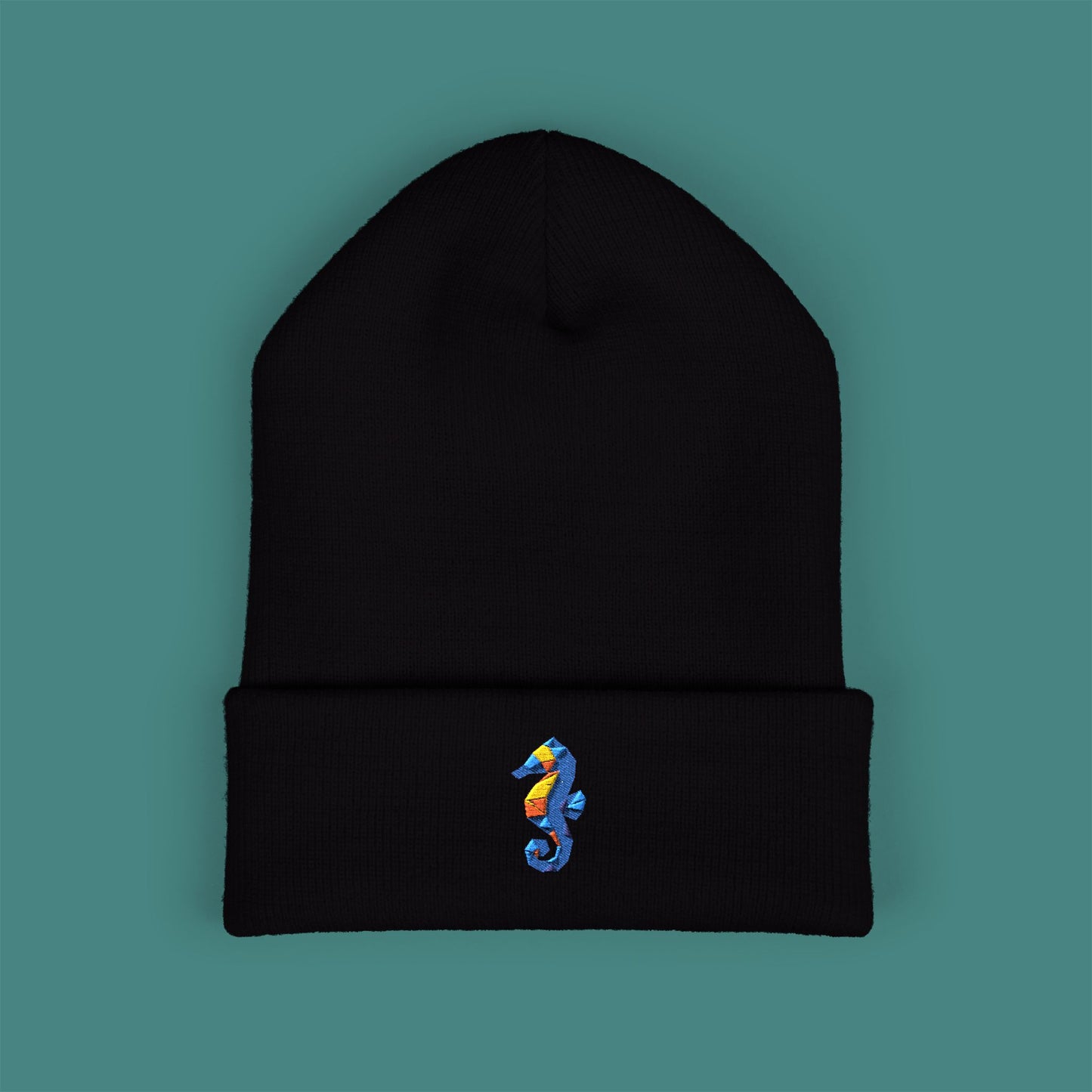 Geometric Polygon Seahorse Embroidered Beanie