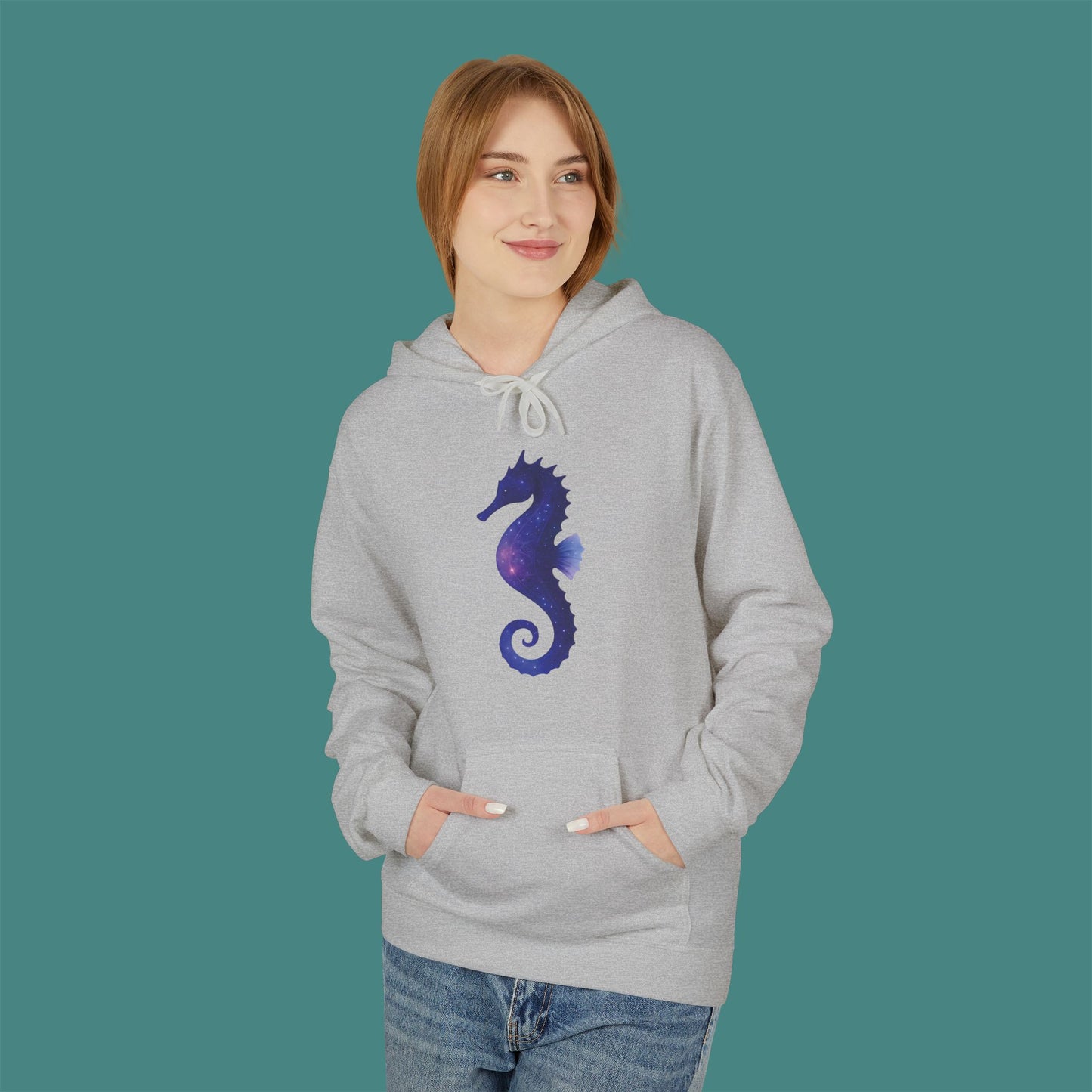 Cosmic Galaxy Seahorse Fleece Unisex Hoodie