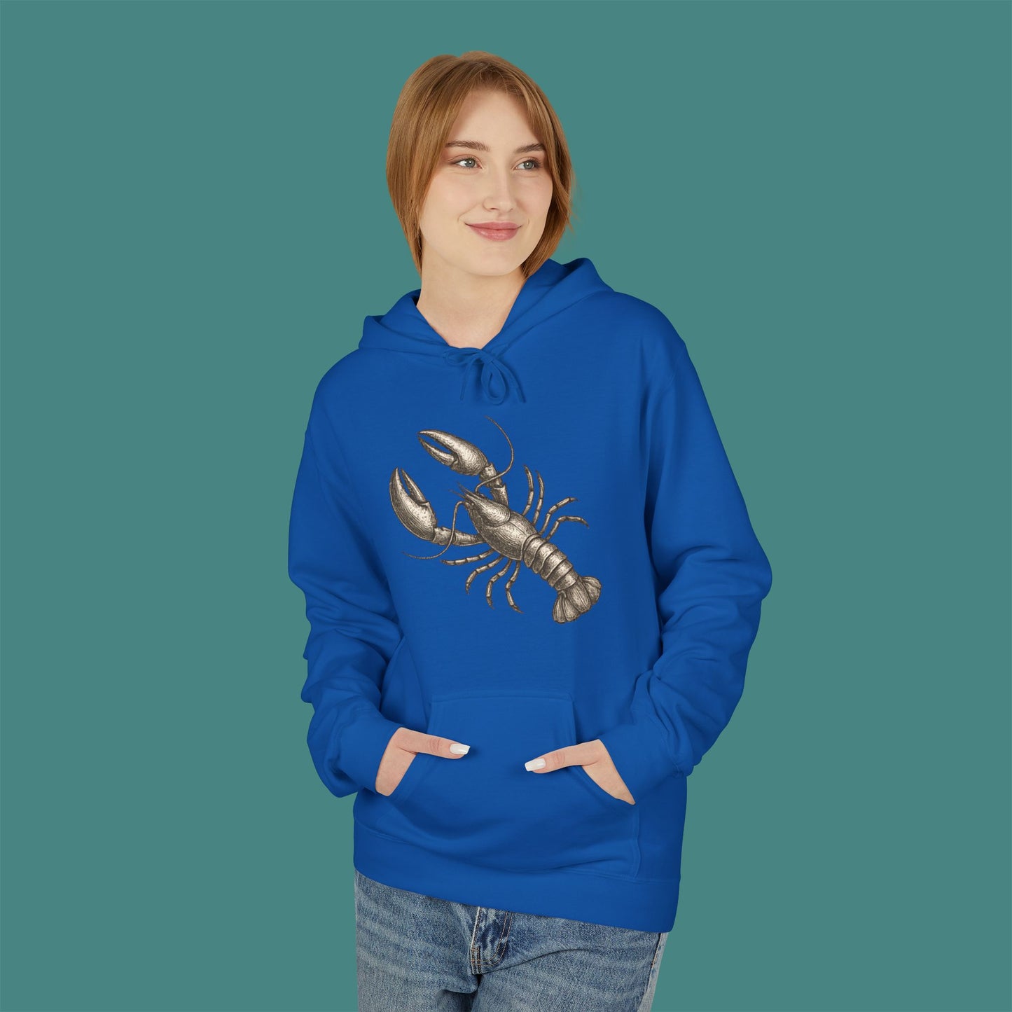 Vintage Etching Lobster Fleece Unisex Hoodie