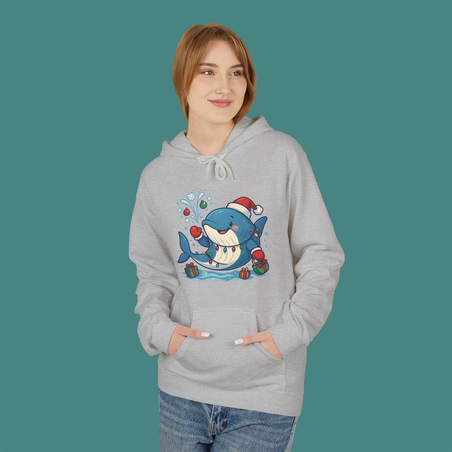 Christmas Whale Fleece Unisex Hoodie