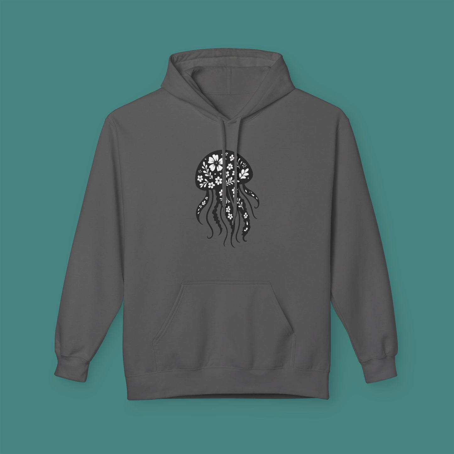 Floral Jellyfish Silhouette Fleece Unisex Hoodie
