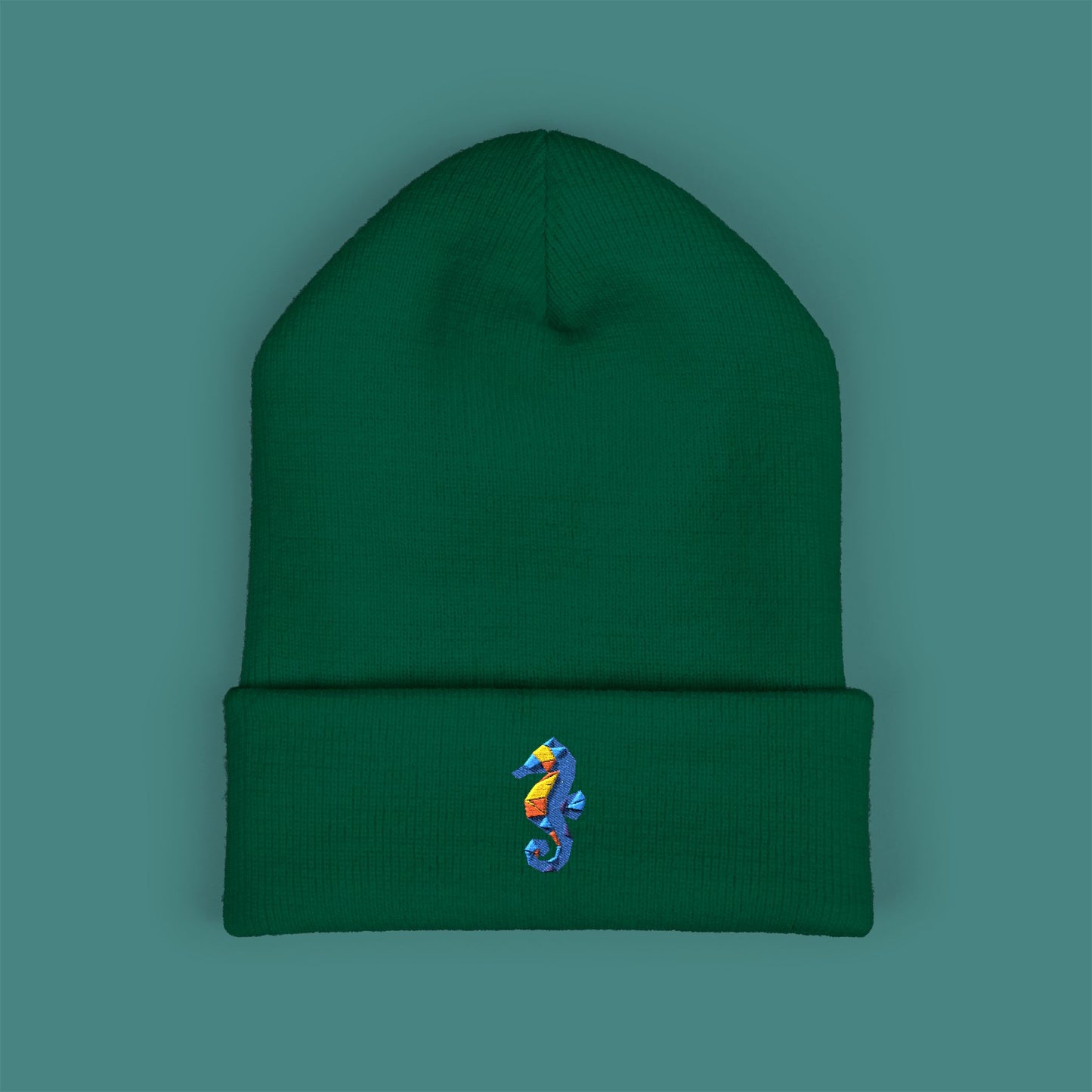 Geometric Polygon Seahorse Embroidered Beanie
