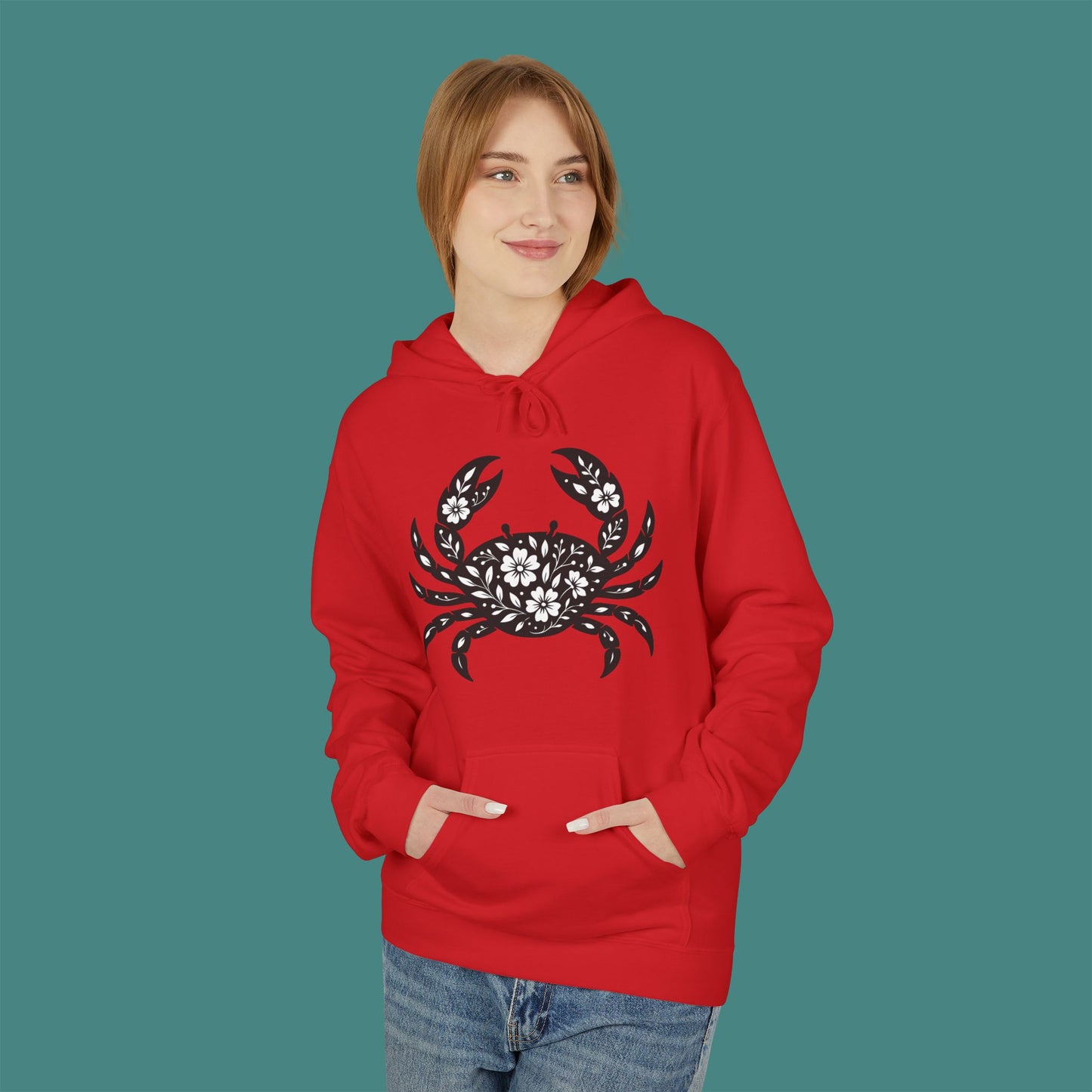Floral Crab Silhouette Fleece Unisex Hoodie