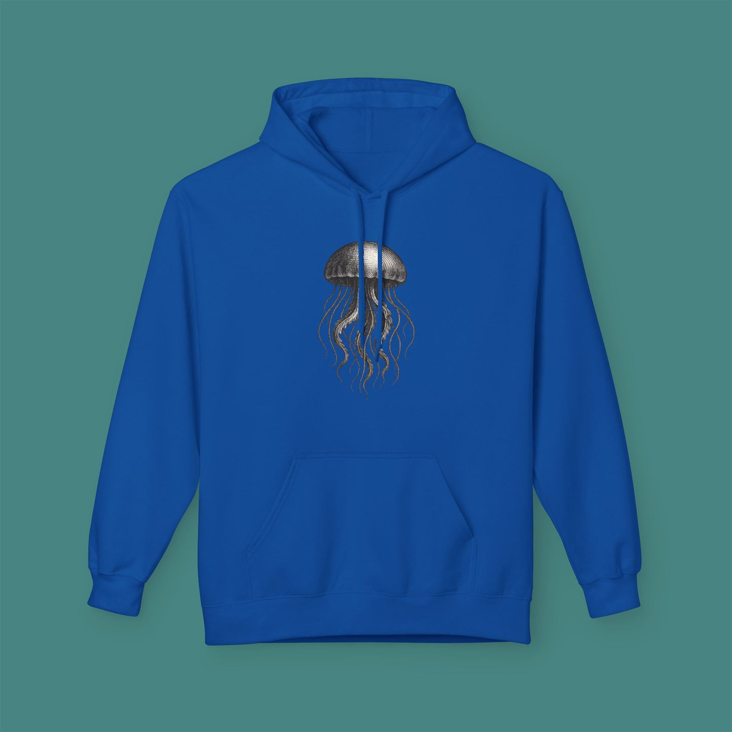 Vintage Etching Jellyfish Fleece Unisex Hoodie