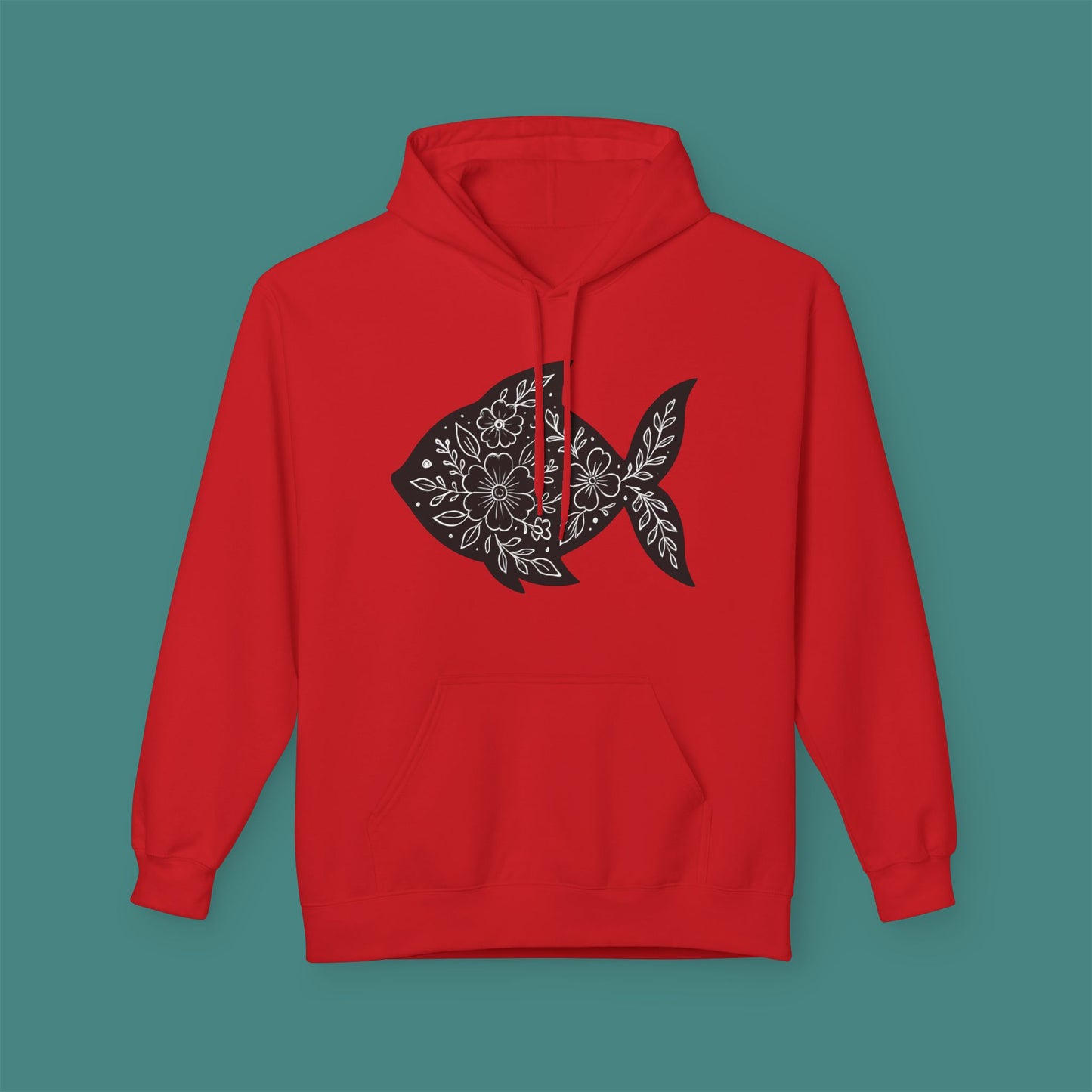 Floral Fish Silhouette Fleece Unisex Hoodie