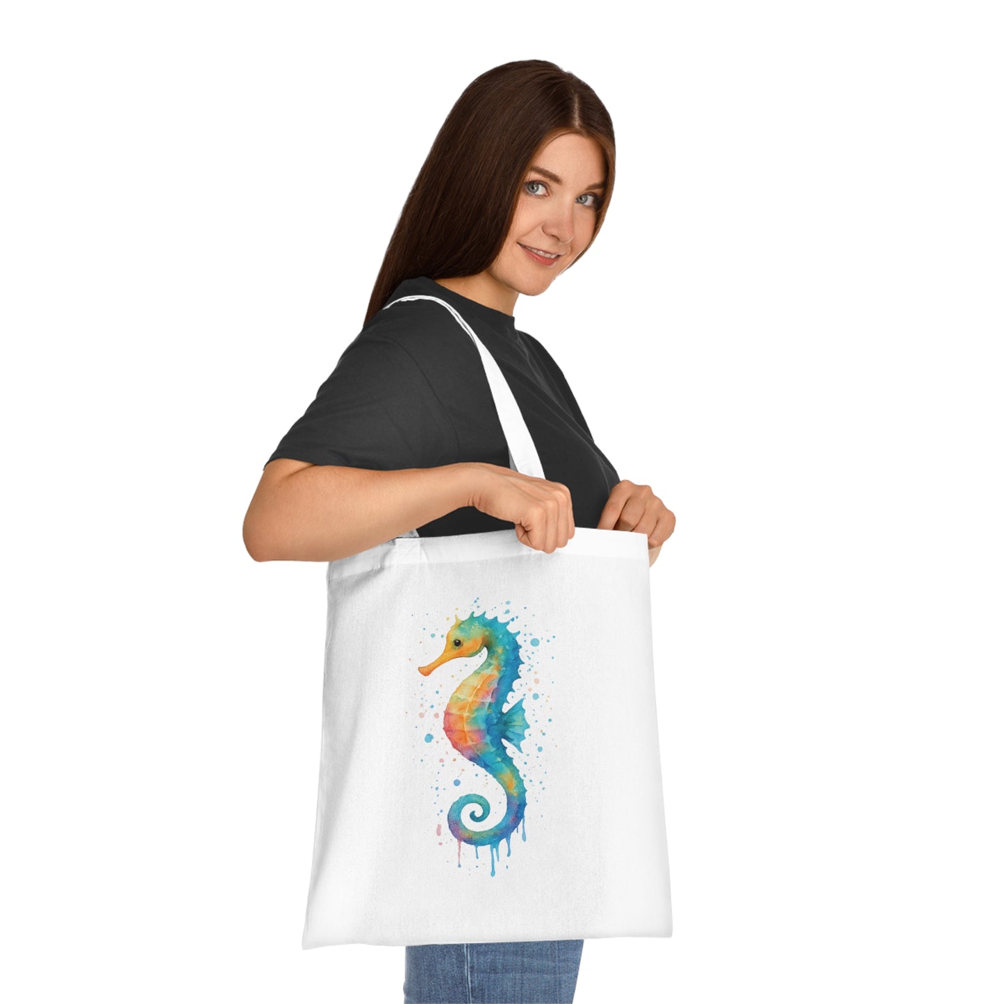 Watercolor Splash Seahorse Tote Bag