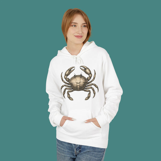 Vintage Etching Crab Fleece Unisex Hoodie