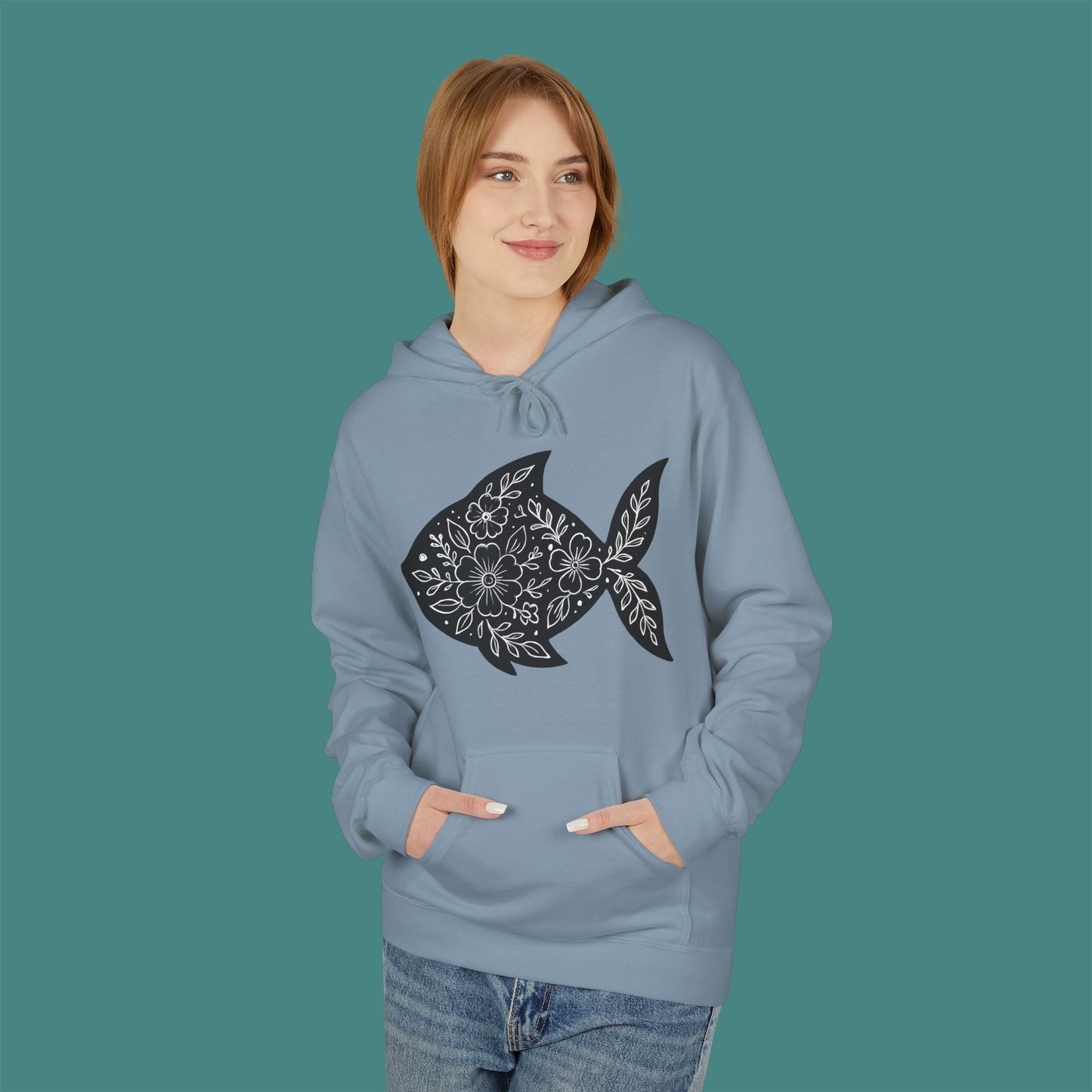 Floral Fish Silhouette Fleece Unisex Hoodie