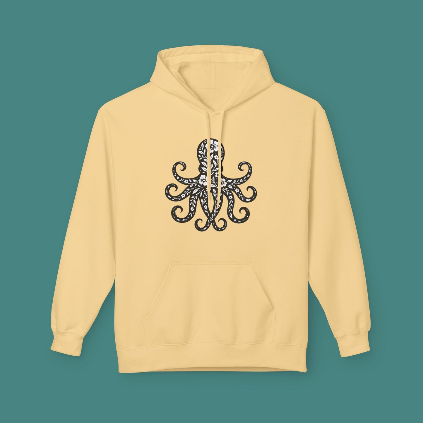 Floral Octopus Silhouette Fleece Unisex Hoodie