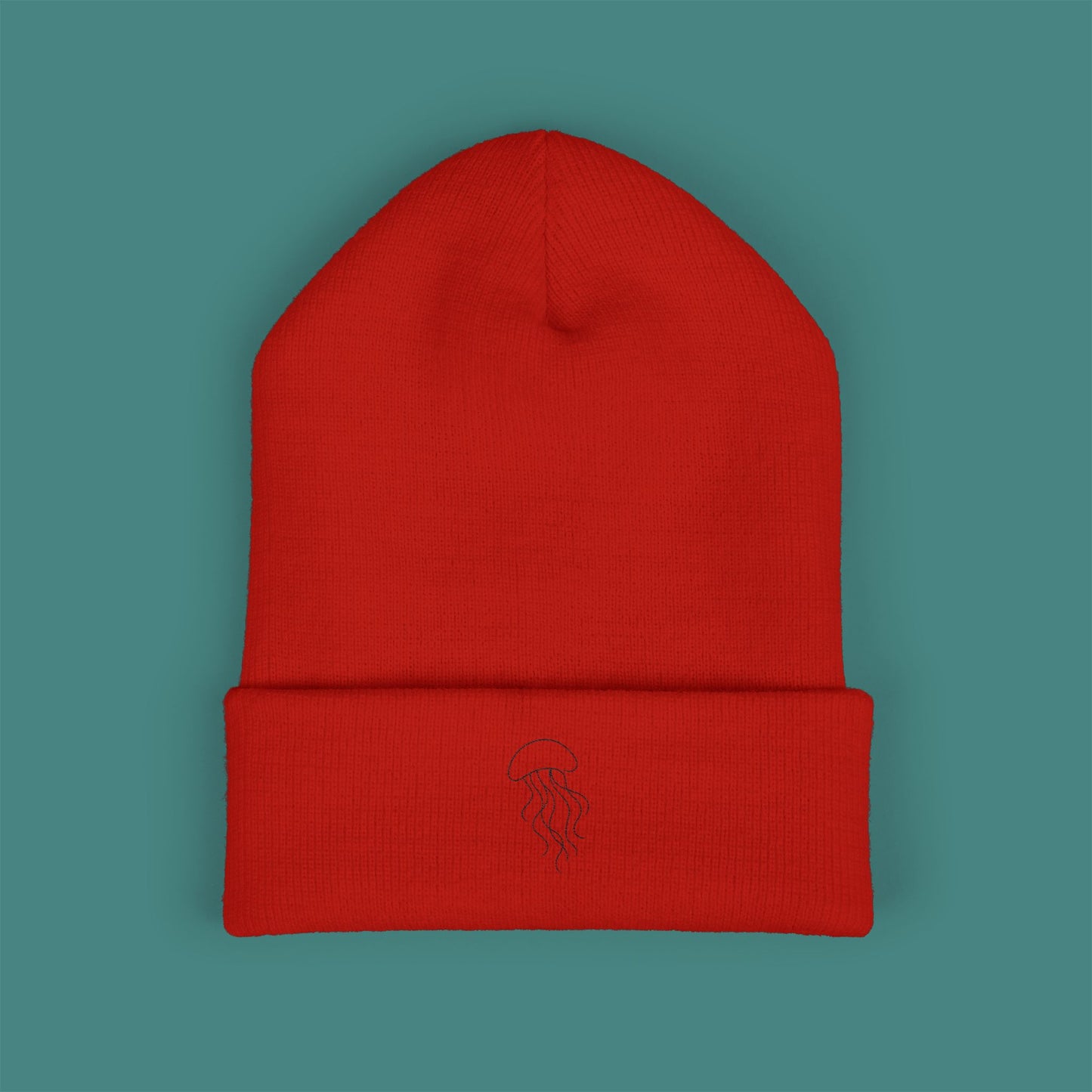 Minimalist Line Art Jellyfish Embroidered Beanie