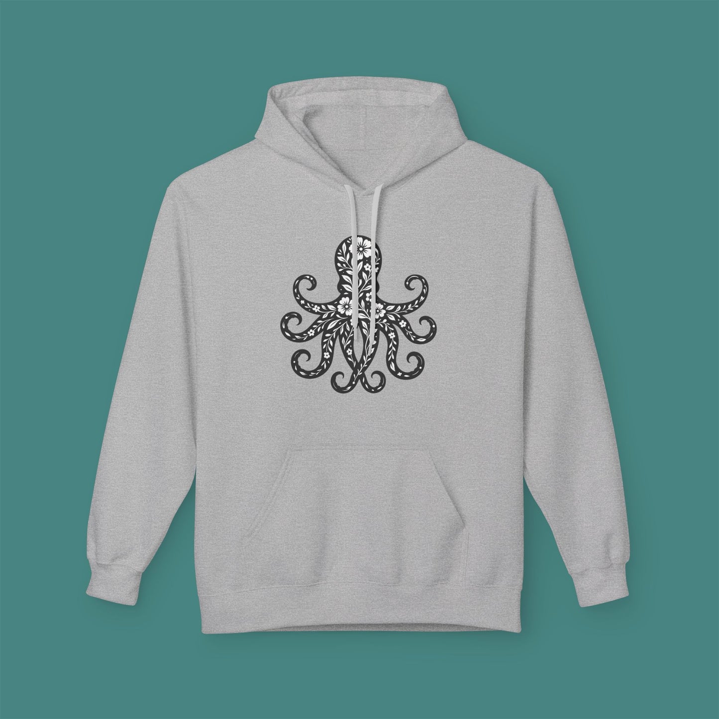 Floral Octopus Silhouette Fleece Unisex Hoodie