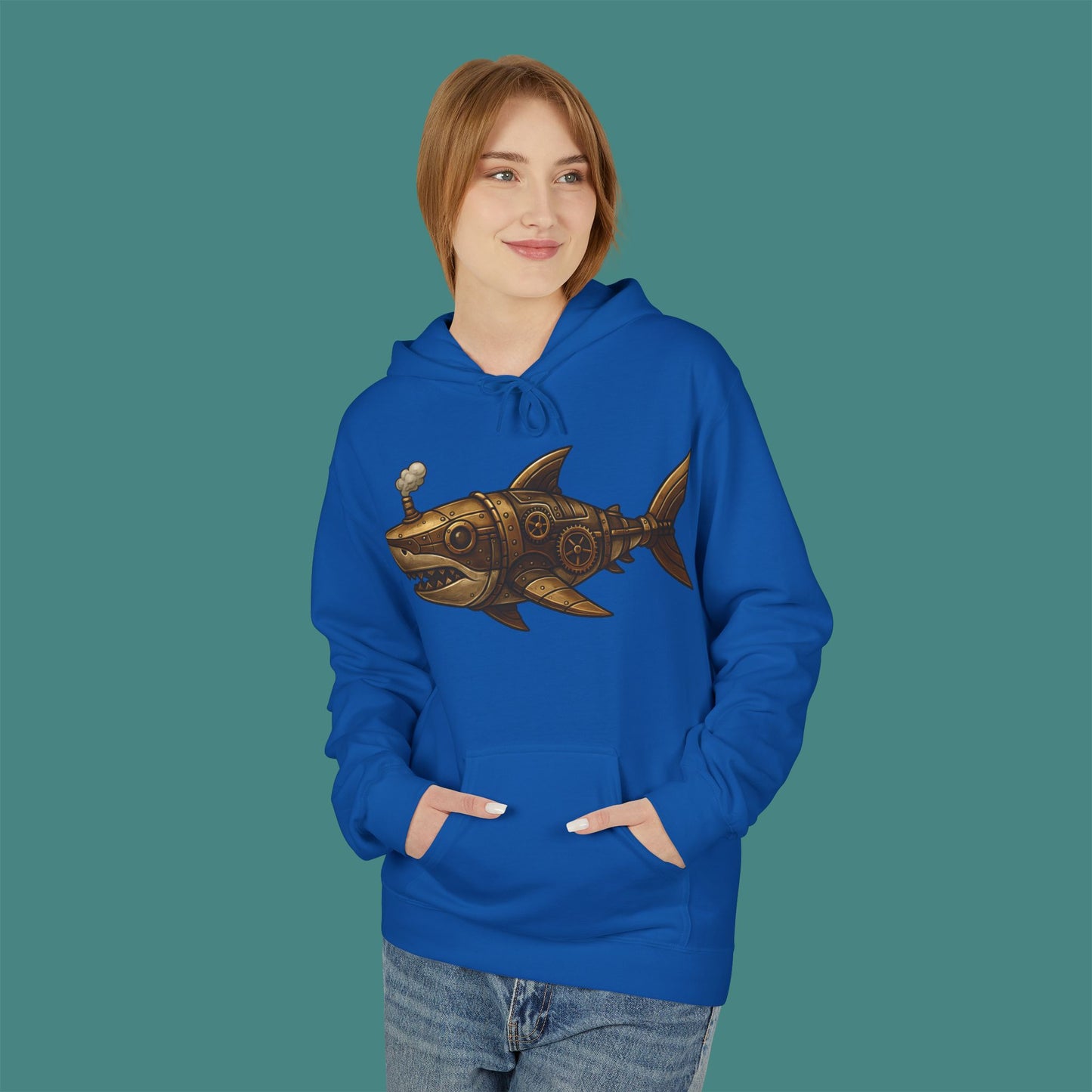 Steampunk Mechanical Shark Fleece Unisex Hoodie