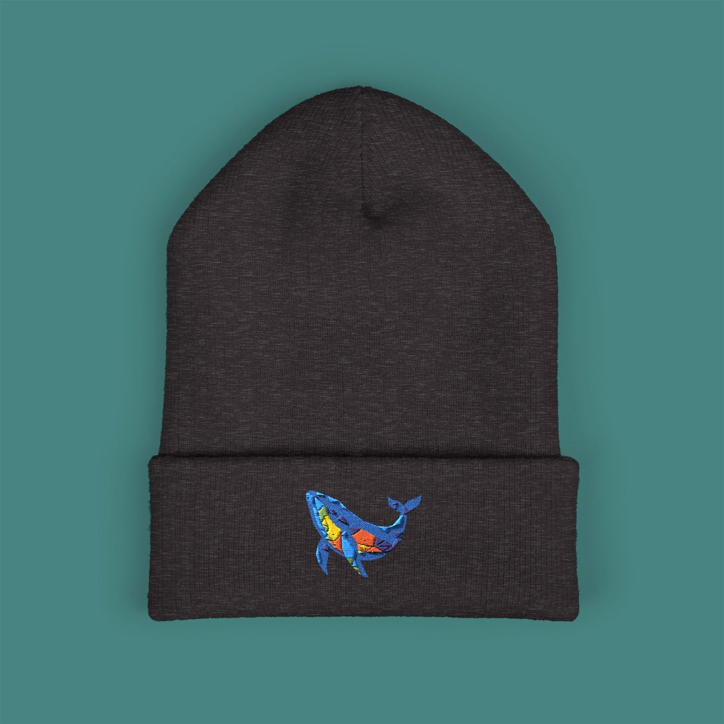 Geometric Polygon Whale Embroidered Beanie
