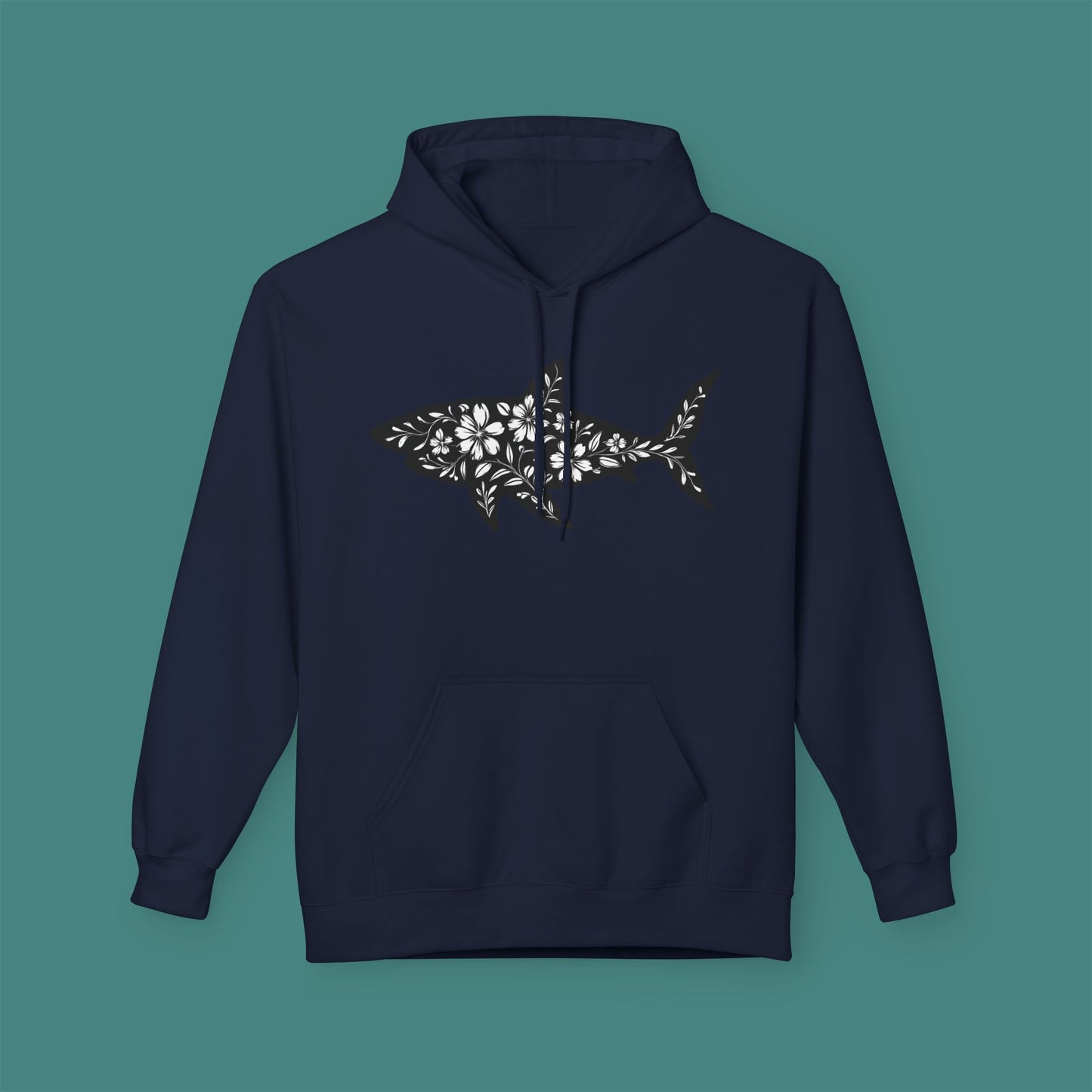 Floral Shark Silhouette Fleece Unisex Hoodie