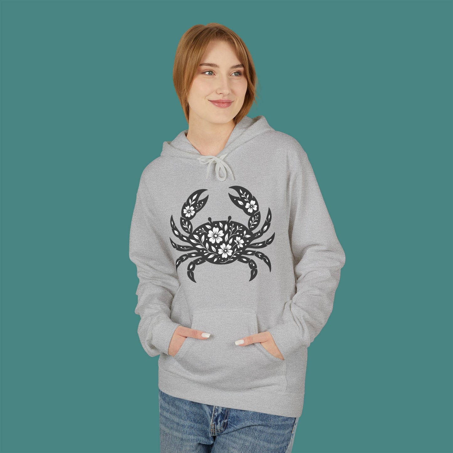 Floral Crab Silhouette Fleece Unisex Hoodie