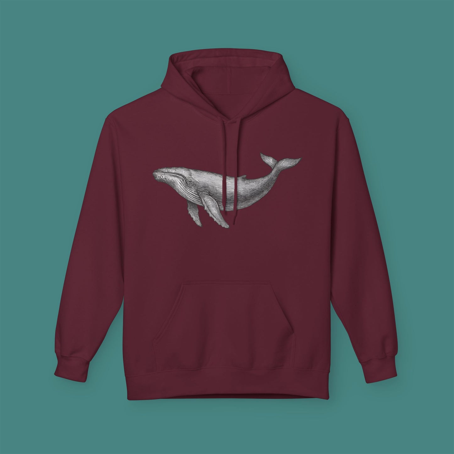Vintage Etching Whale Fleece Unisex Hoodie