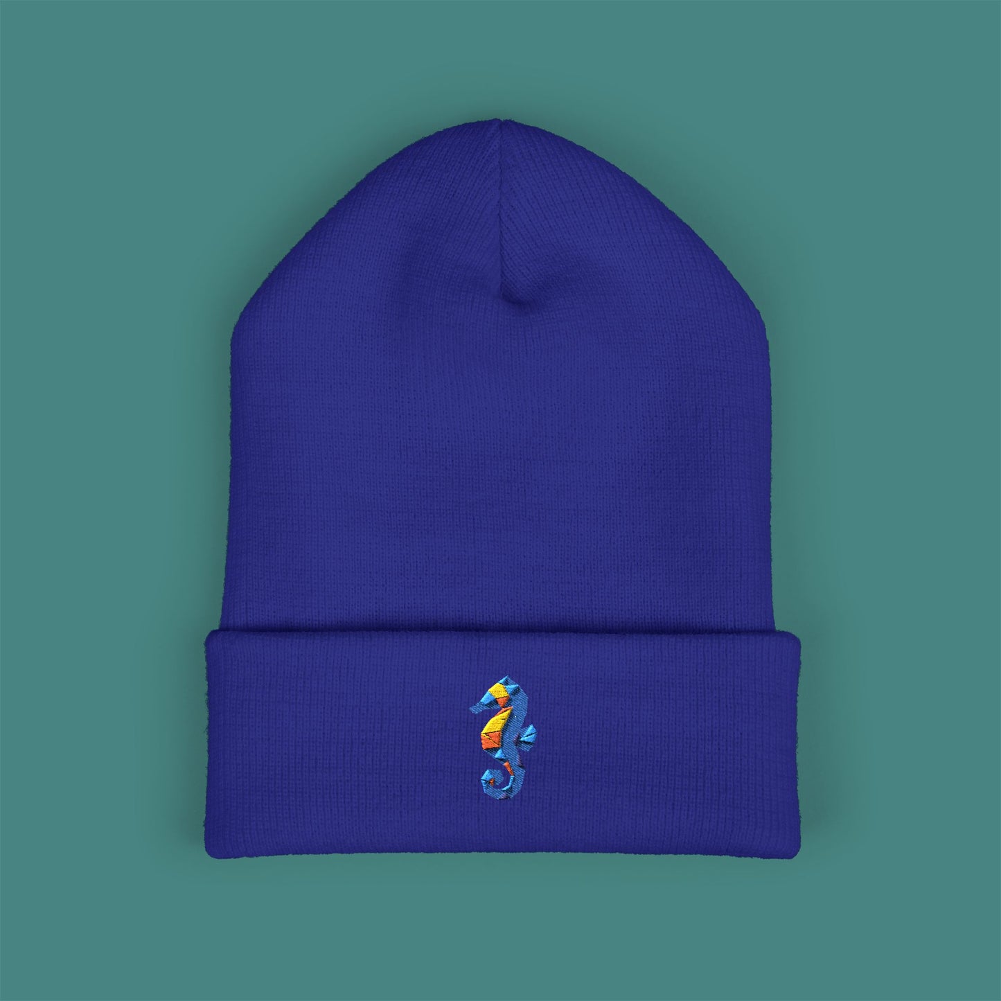 Geometric Polygon Seahorse Embroidered Beanie