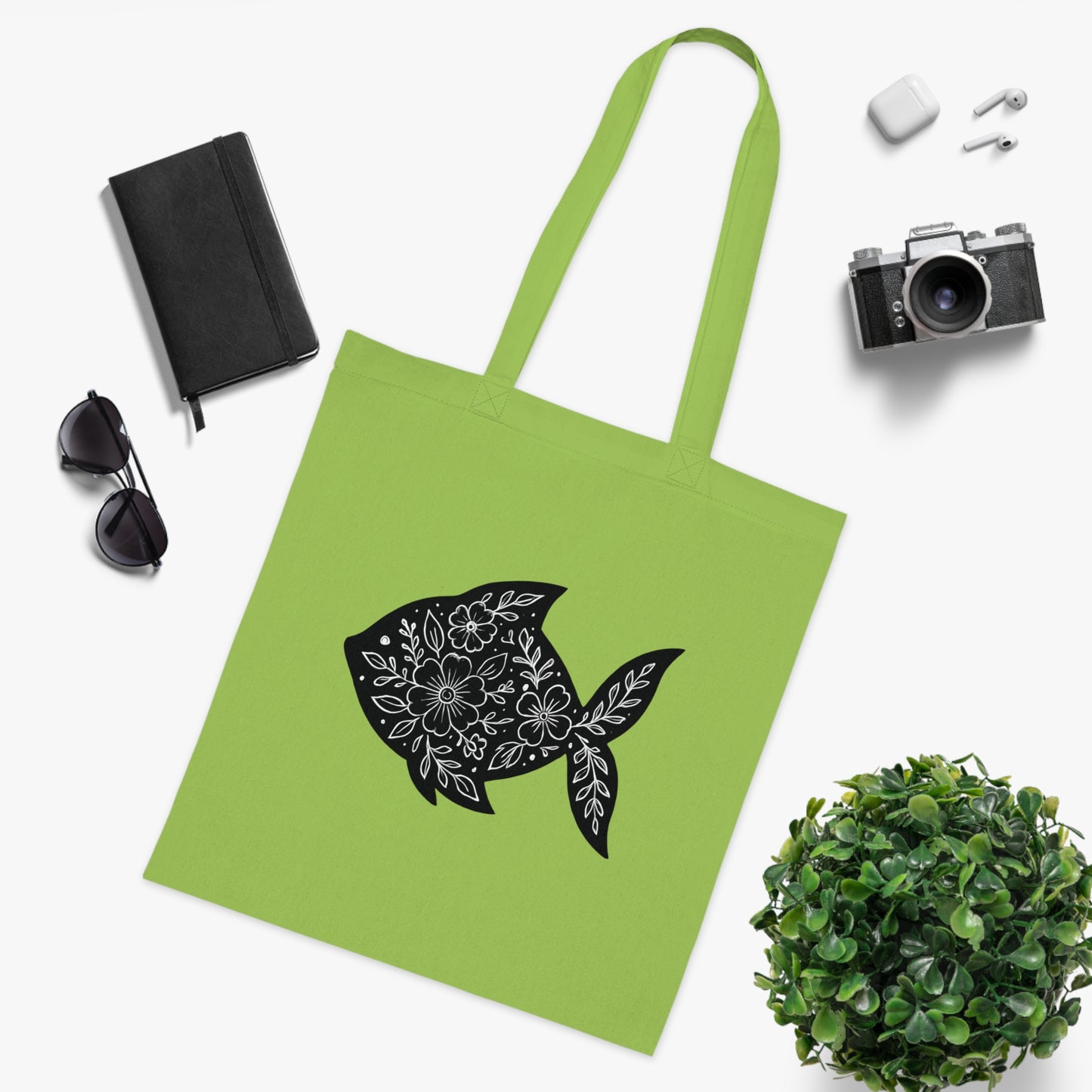 Floral Fish Silhouette Tote Bag