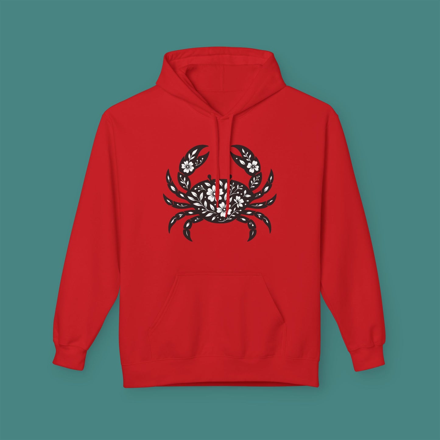 Floral Crab Silhouette Fleece Unisex Hoodie