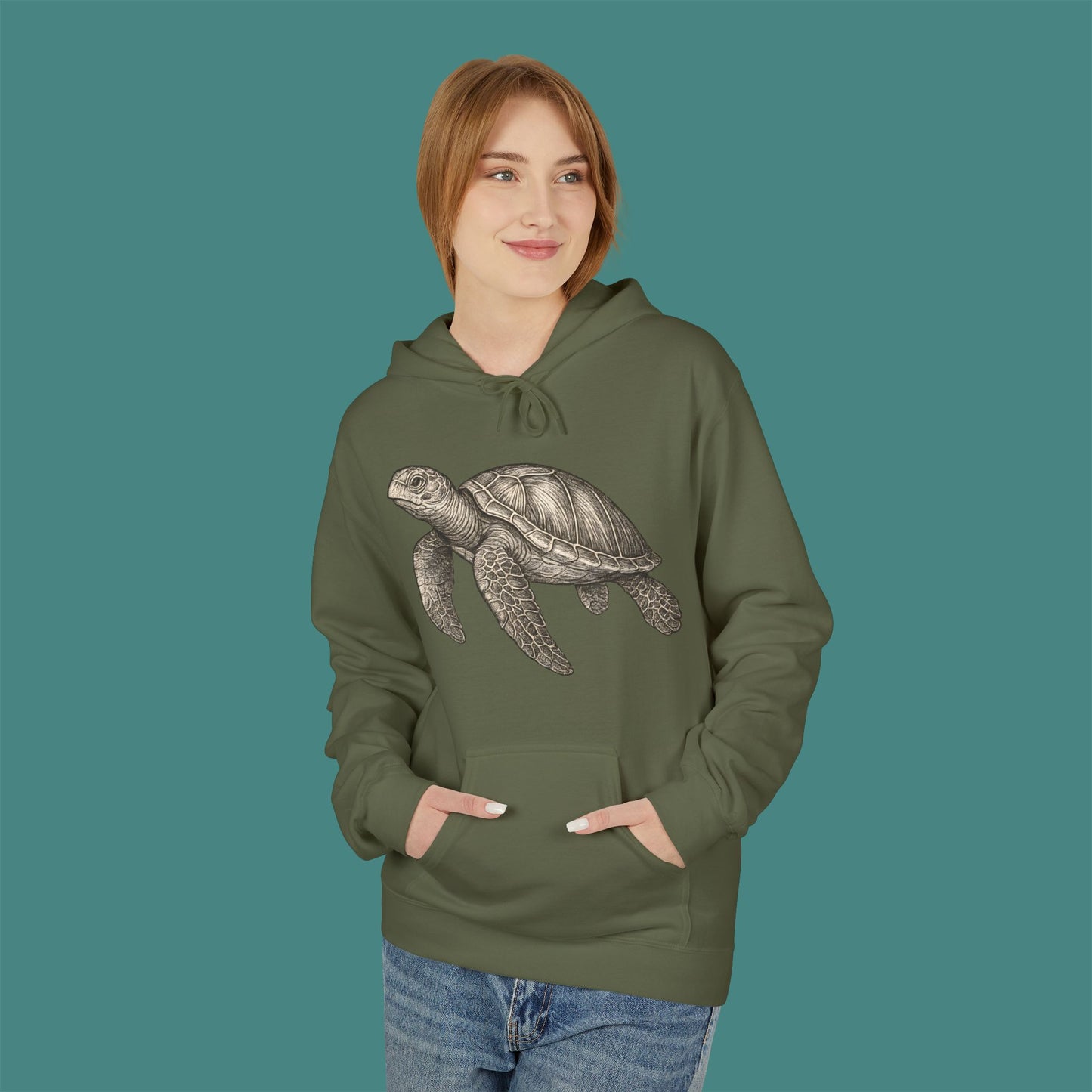 Vintage Etching Turtle Fleece Unisex Hoodie