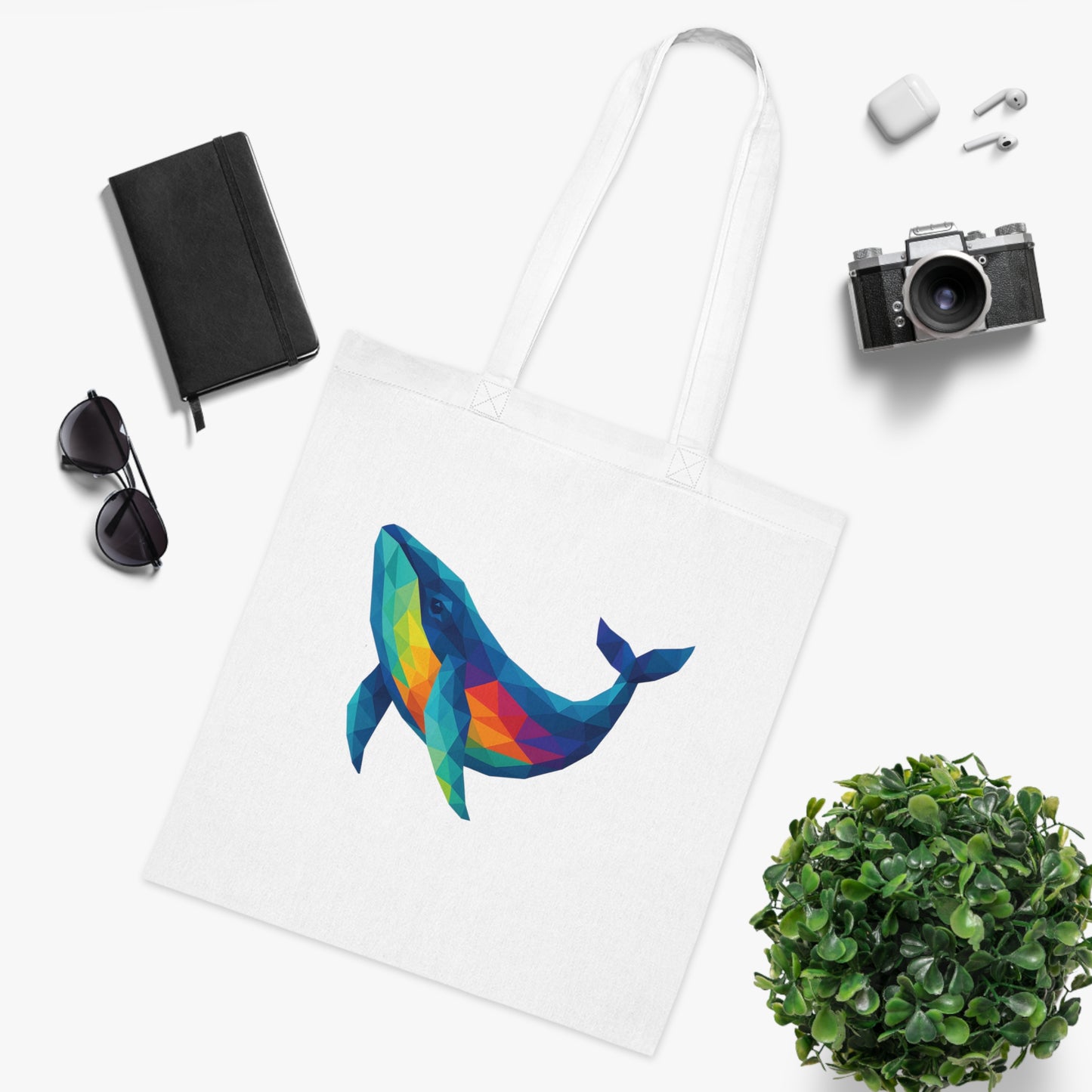 Geometric Polygon Whale Tote Bag