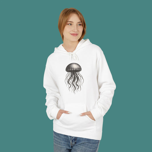 Vintage Etching Jellyfish Fleece Unisex Hoodie