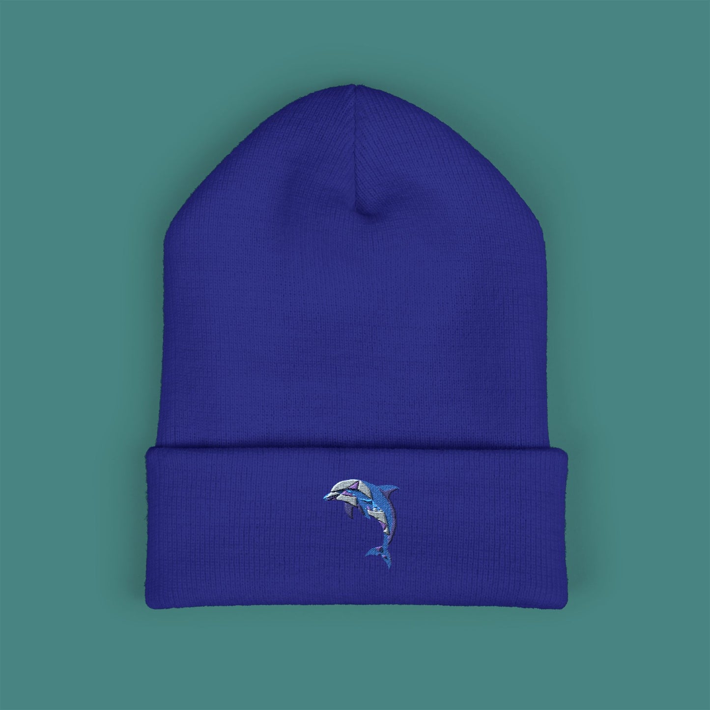 Geometric Polygon Dolphin Embroidered Beanie