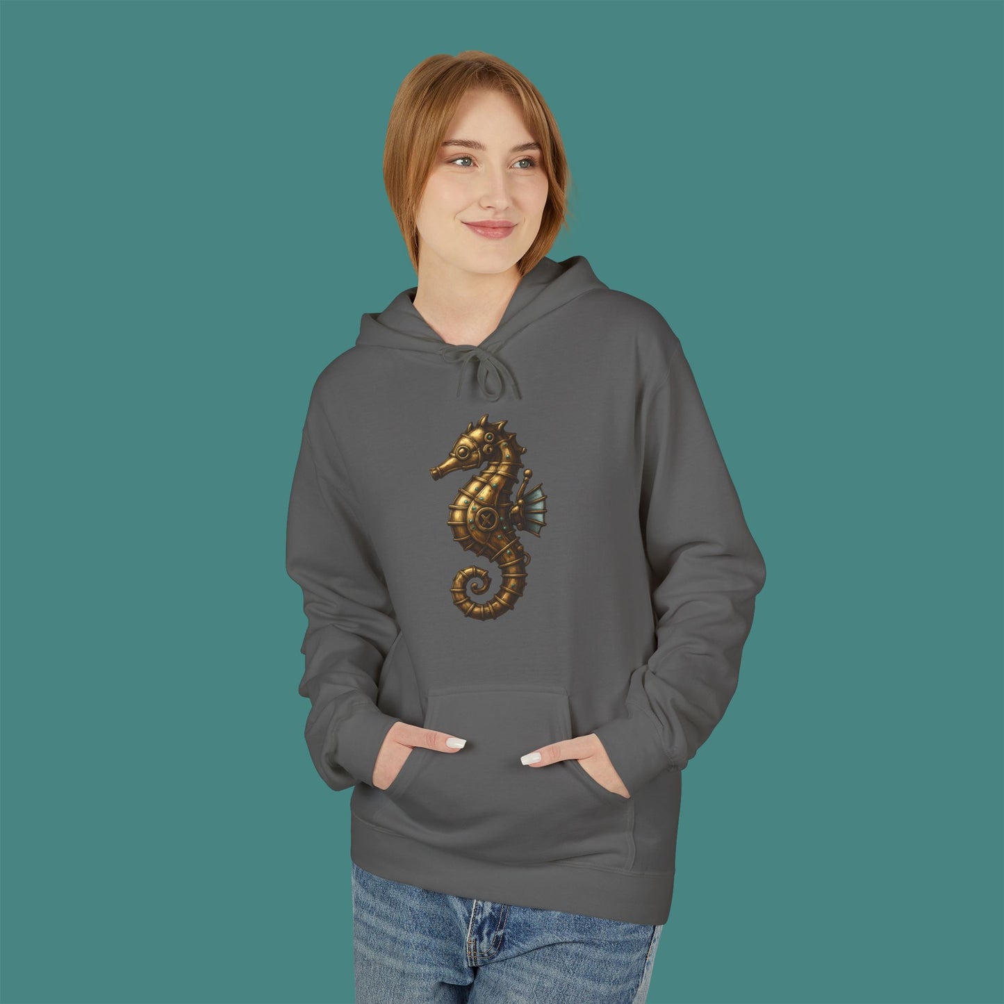 Steampunk Mechanical Seahorse Fleece Unisex Hoodie