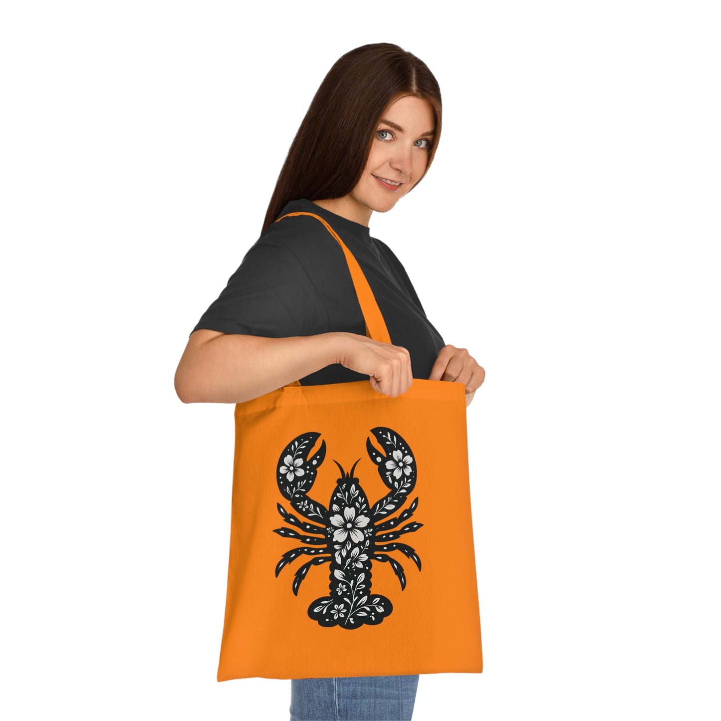 Floral Lobster Silhouette Tote Bag