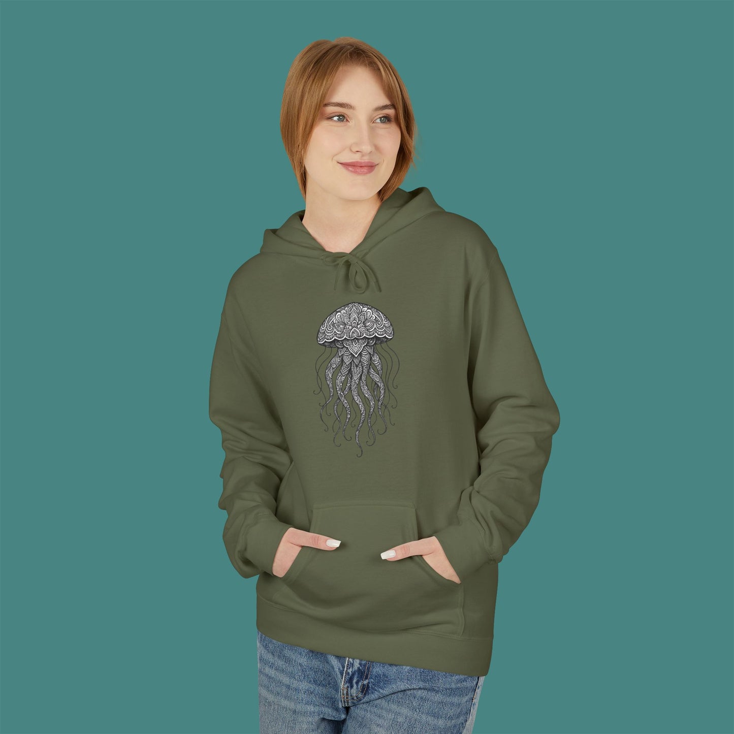 Intricate Mandala Jellyfish Fleece Unisex Hoodie